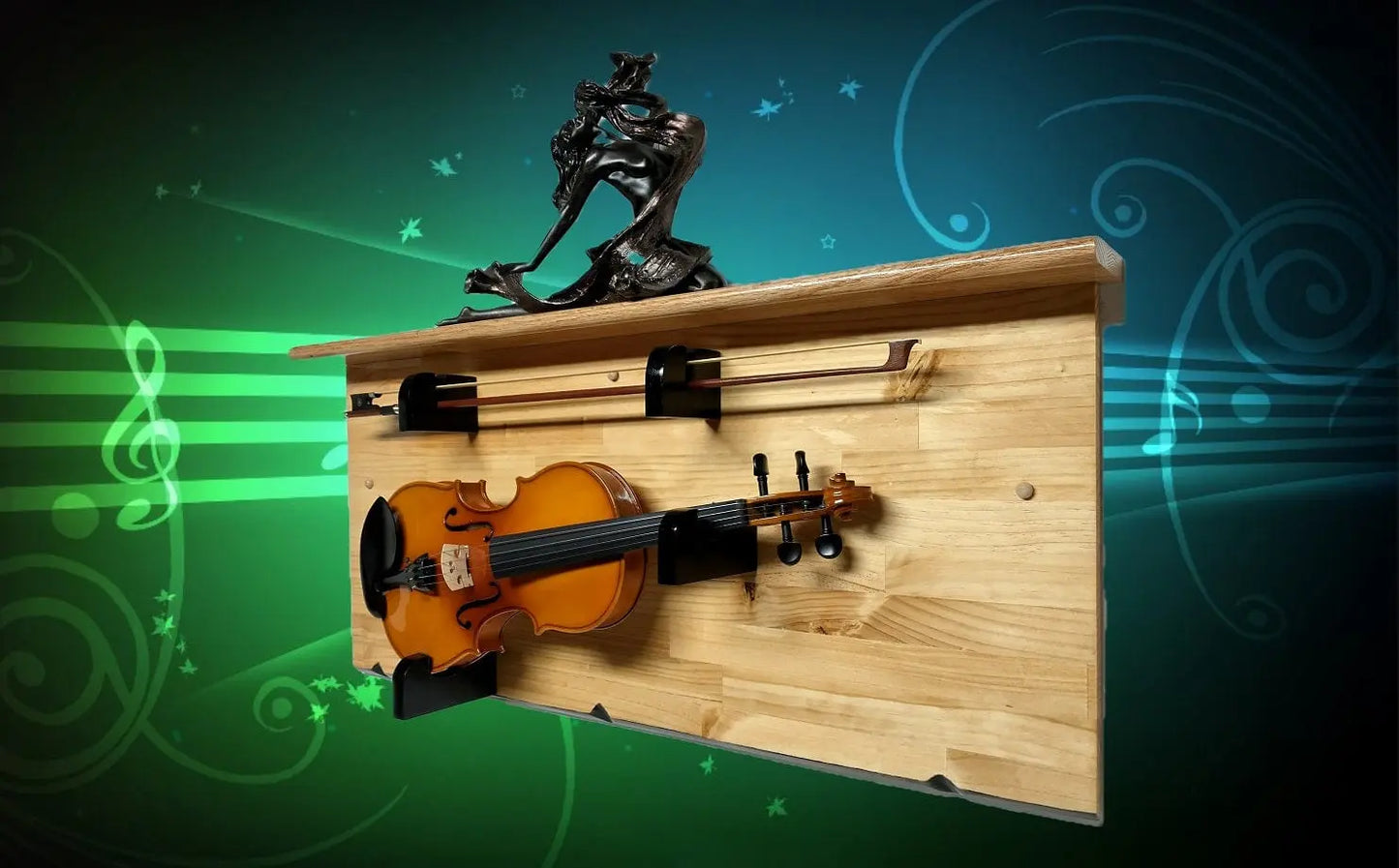 Walker Wood Gifts guitar rack Rustic Violin Display and Shelf Golden Cabin Pine Finish Great Grandma Grandpa Musical Gift Decor