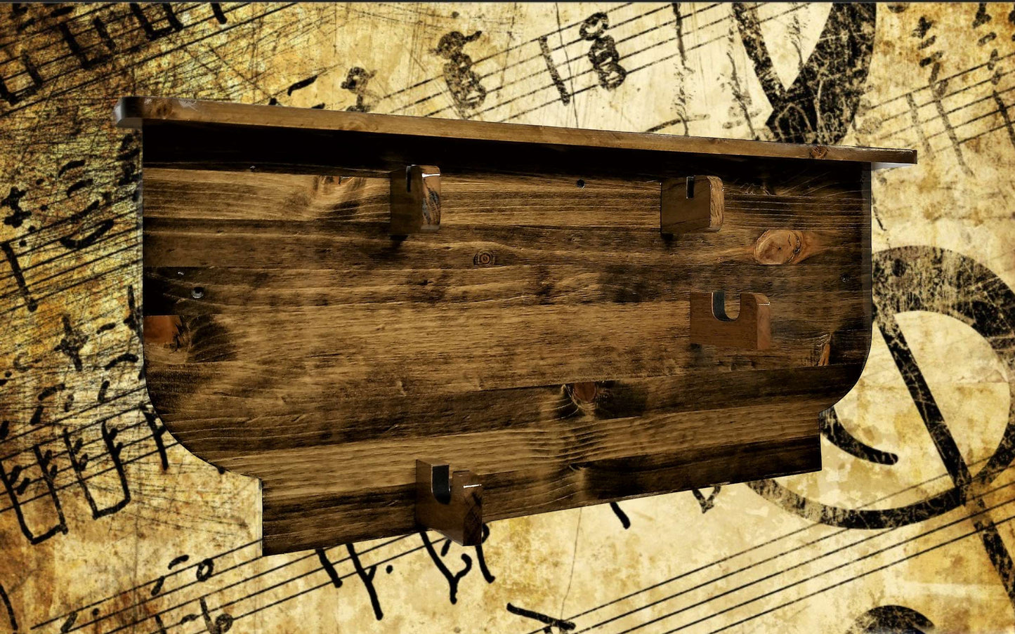 Walker Wood Gifts guitar rack Rustic Violin Display Rack and Shelf | Knotty Pine with Walnut Finish | Grandma Grandpa Musical Gift Decor