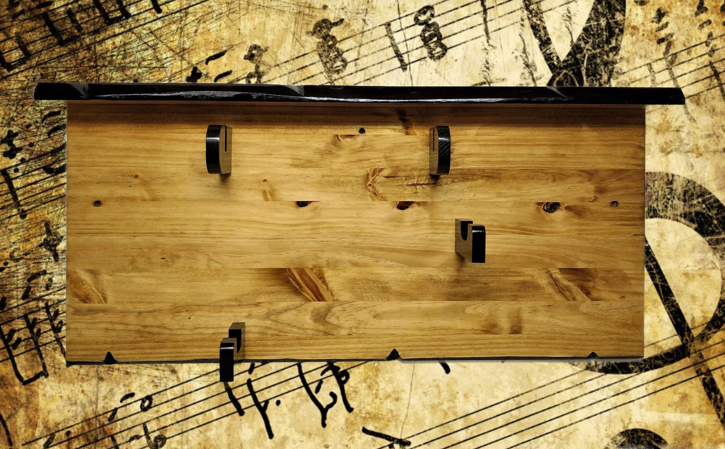 Walker Wood Gifts guitar rack RUSTIC VIOLIN FIDDLE Wall Display With Shelf, Knotty Pine Black Hangers Wall Hanging Decor