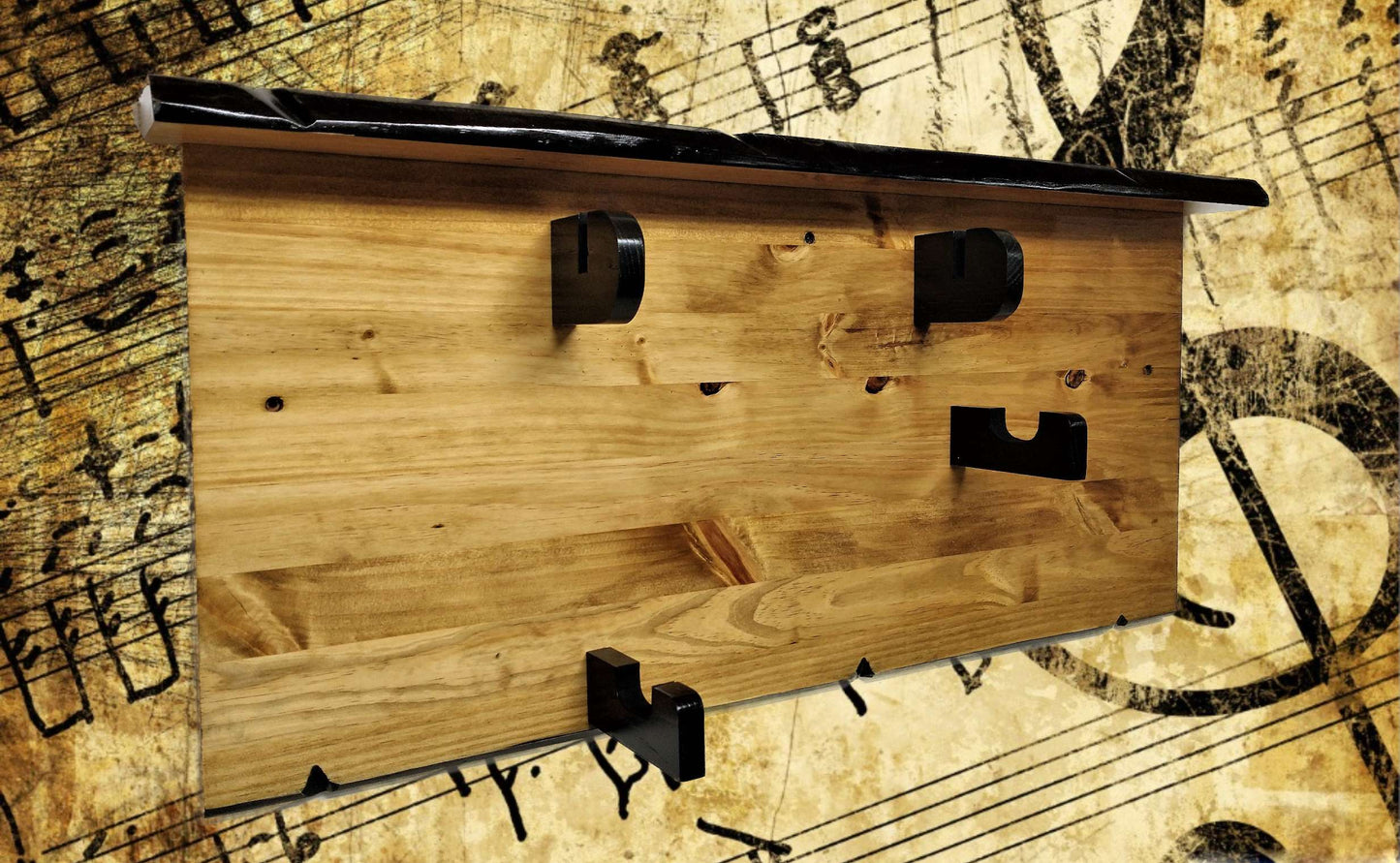 Walker Wood Gifts guitar rack RUSTIC VIOLIN FIDDLE Wall Display With Shelf, Knotty Pine Black Hangers Wall Hanging Decor