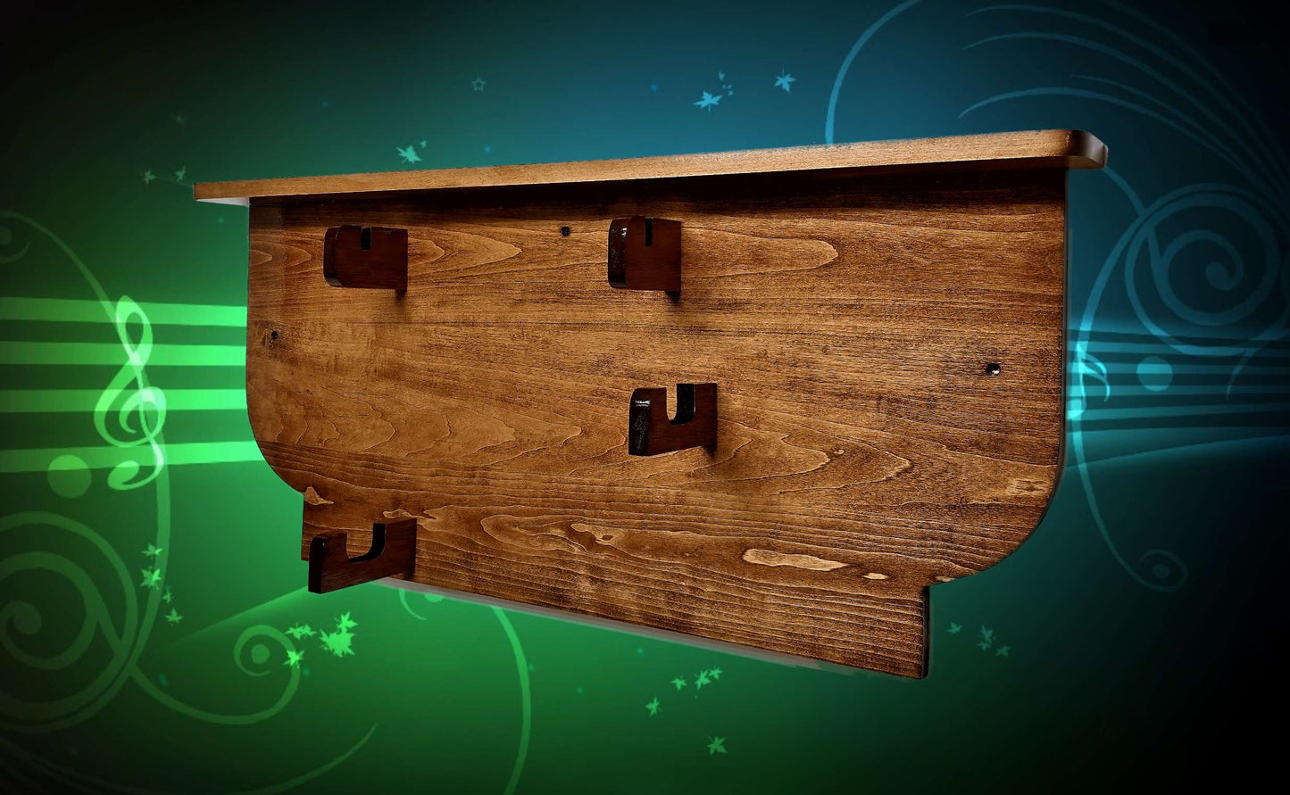 Walker Wood Gifts guitar rack Wall Mount Violin Display Rack and Shelf Cherry Finish Unique Musical Memories Décor