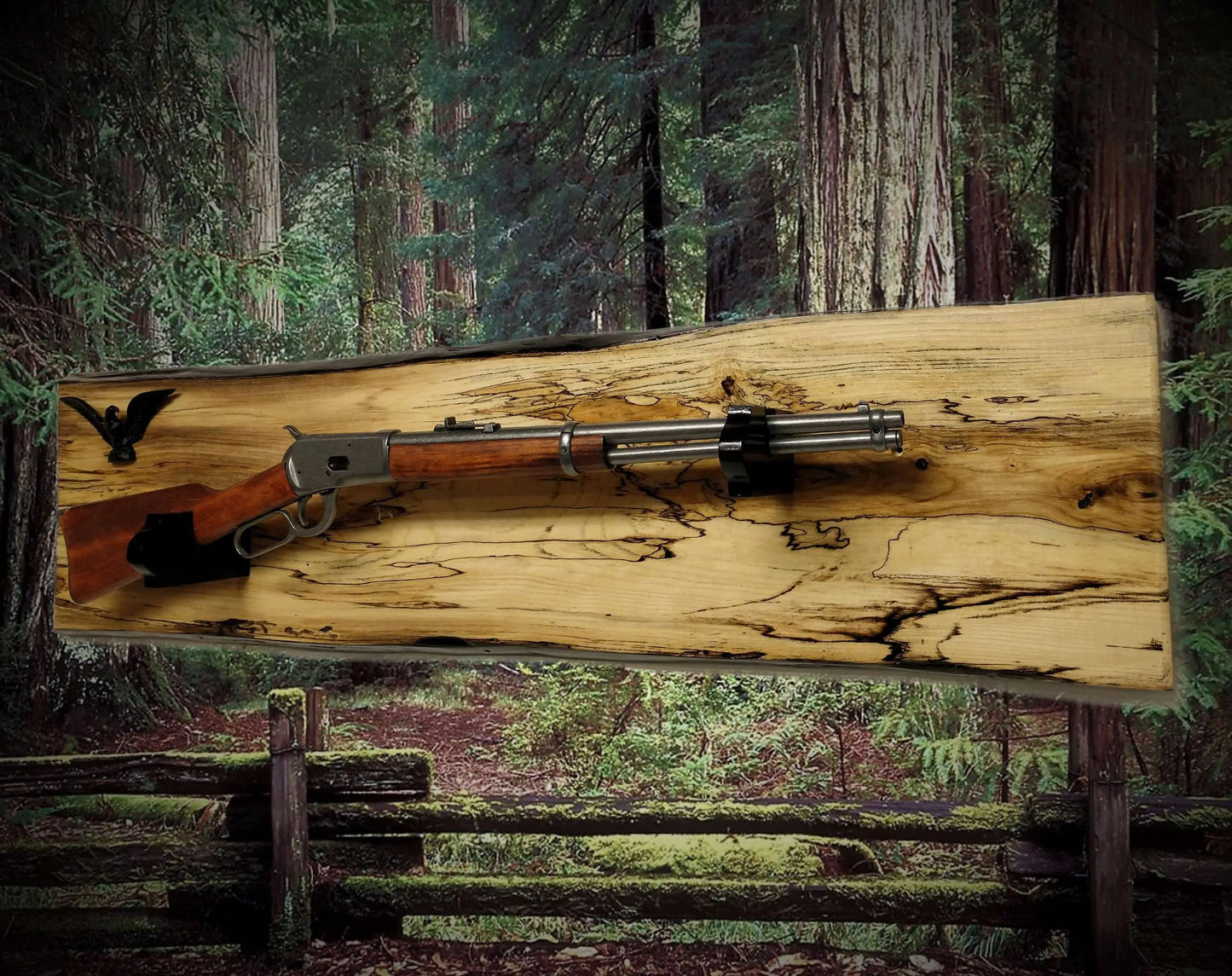 Walker Wood Gifts Gun Display Beautiful Rustic Live Edge Spalted Maple Lever Action Gun Display Eagle Collectors Gift