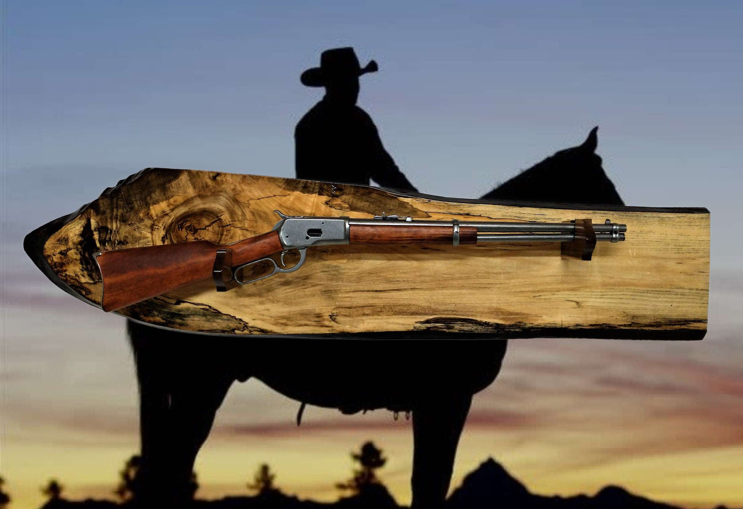 Walker Wood Gifts Gun Display Beautiful Rustic Unique Live Edge Spalted Maple Gun Rack Lever Action Rifle Wall Display Collectors Gift