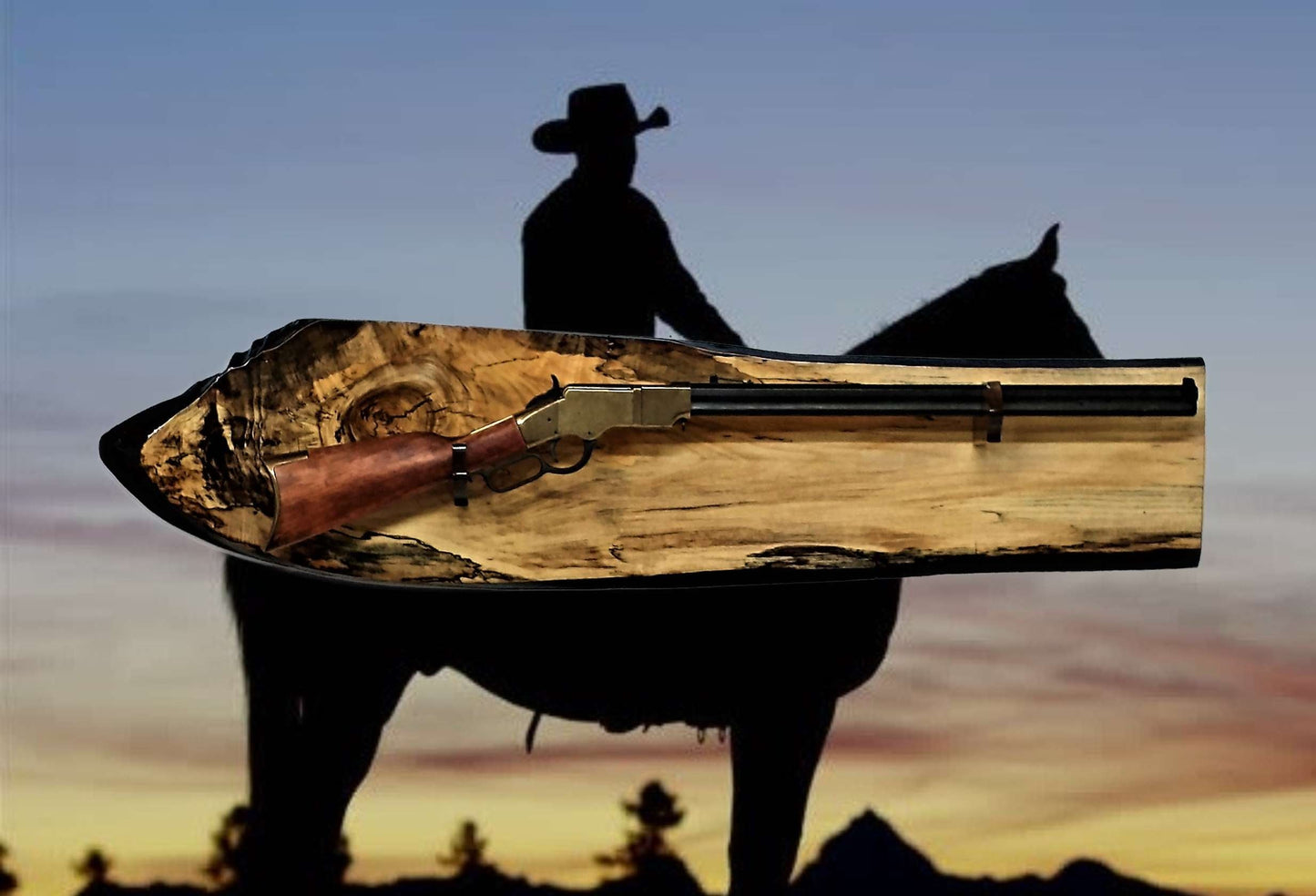 Walker Wood Gifts Gun Display Beautiful Rustic Unique Live Edge Spalted Maple Gun Rack Lever Action Rifle Wall Display Collectors Gift