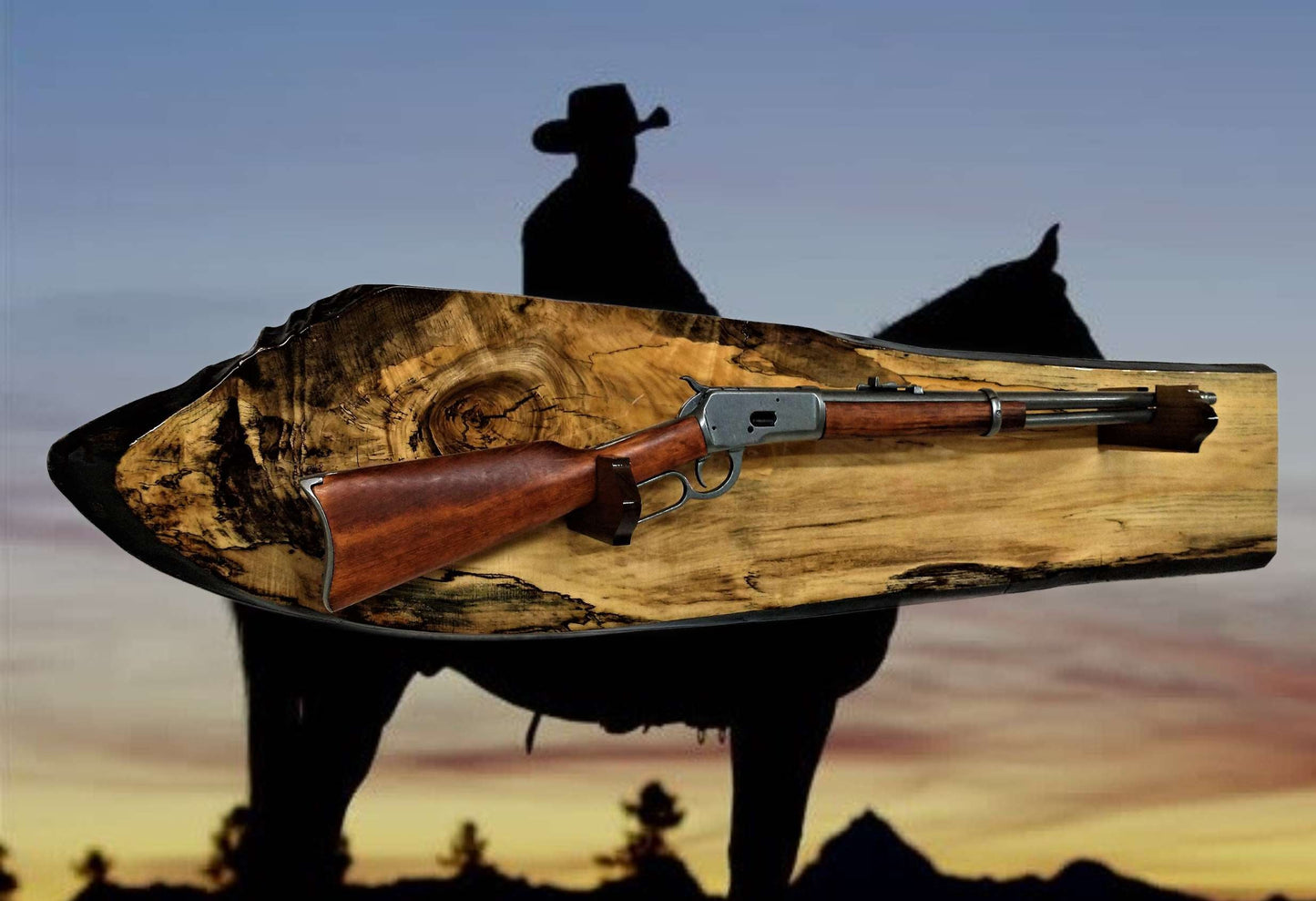 Walker Wood Gifts Gun Display Beautiful Rustic Unique Live Edge Spalted Maple Gun Rack Lever Action Rifle Wall Display Collectors Gift