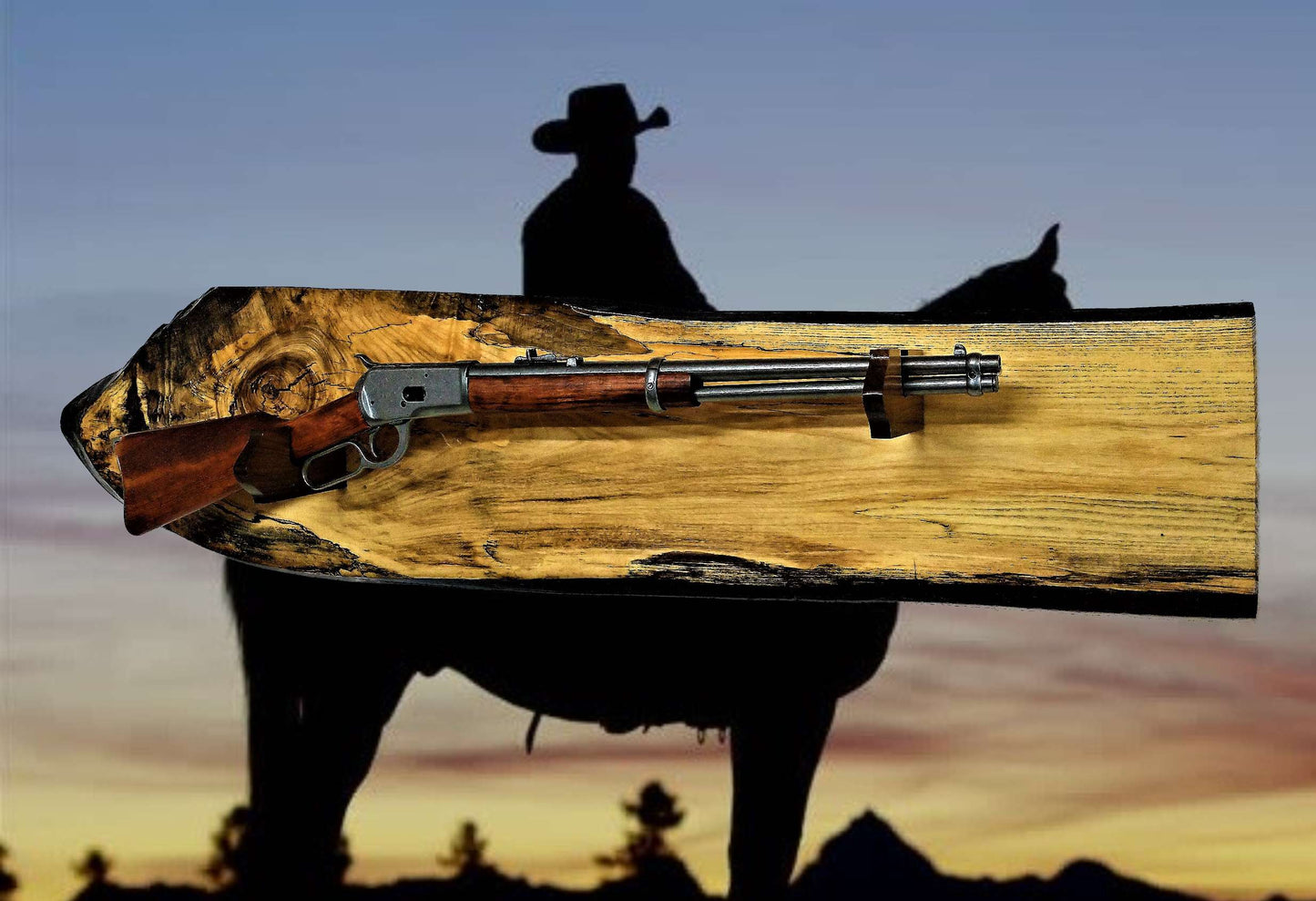 Walker Wood Gifts Gun Display Beautiful Rustic Unique Live Edge Spalted Maple Gun Rack Lever Action Rifle Wall Display Collectors Gift
