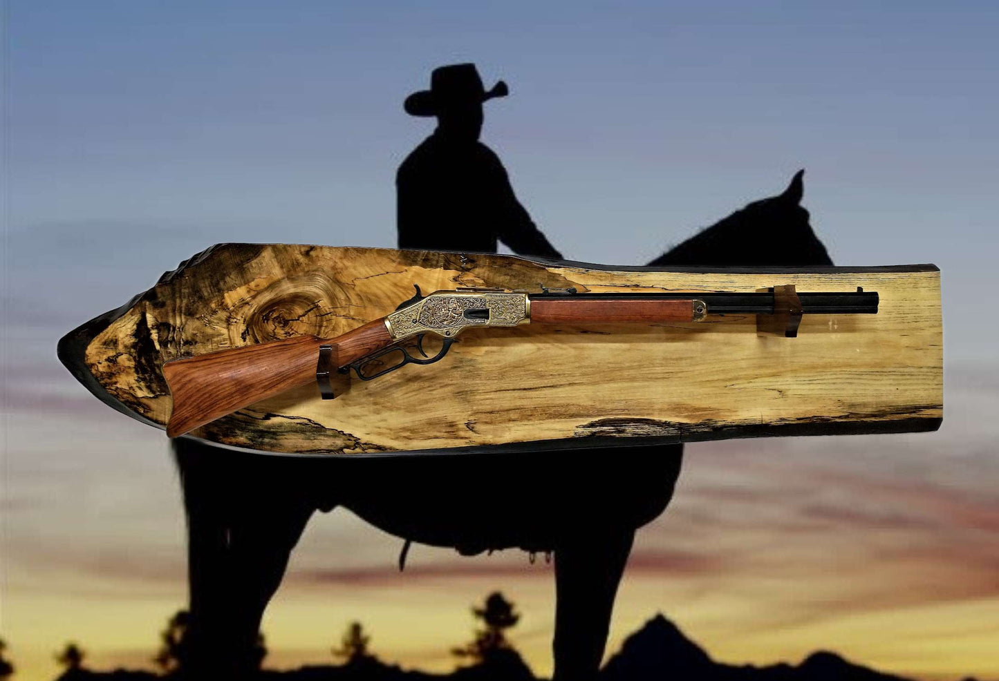 Walker Wood Gifts Gun Display Beautiful Rustic Unique Live Edge Spalted Maple Gun Rack Lever Action Rifle Wall Display Collectors Gift