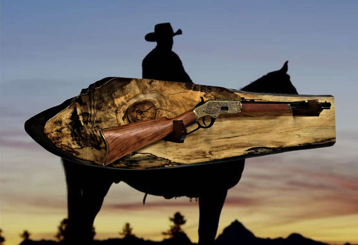 Walker Wood Gifts Gun Display Beautiful Rustic Unique Live Edge Spalted Maple Gun Rack Lever Action Rifle Wall Display Collectors Gift