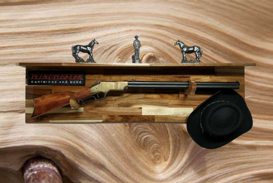 Walker Wood Gifts Gun Display Traditional Winchester Lever Action Rifle Display W/Shelf Wall Display Western Cowboy Collectors Gift