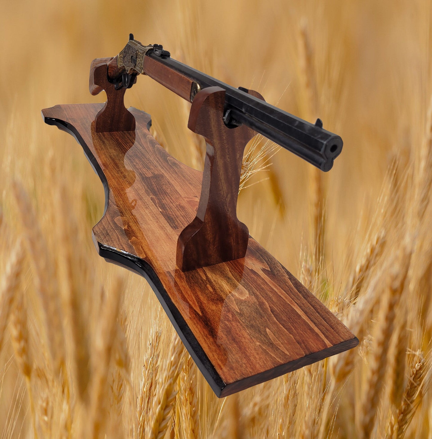 Rustic Aspen Lever Action Rifle Stand Rosewood Finish with Mahogany Collector Gift Walker Wood Gifts