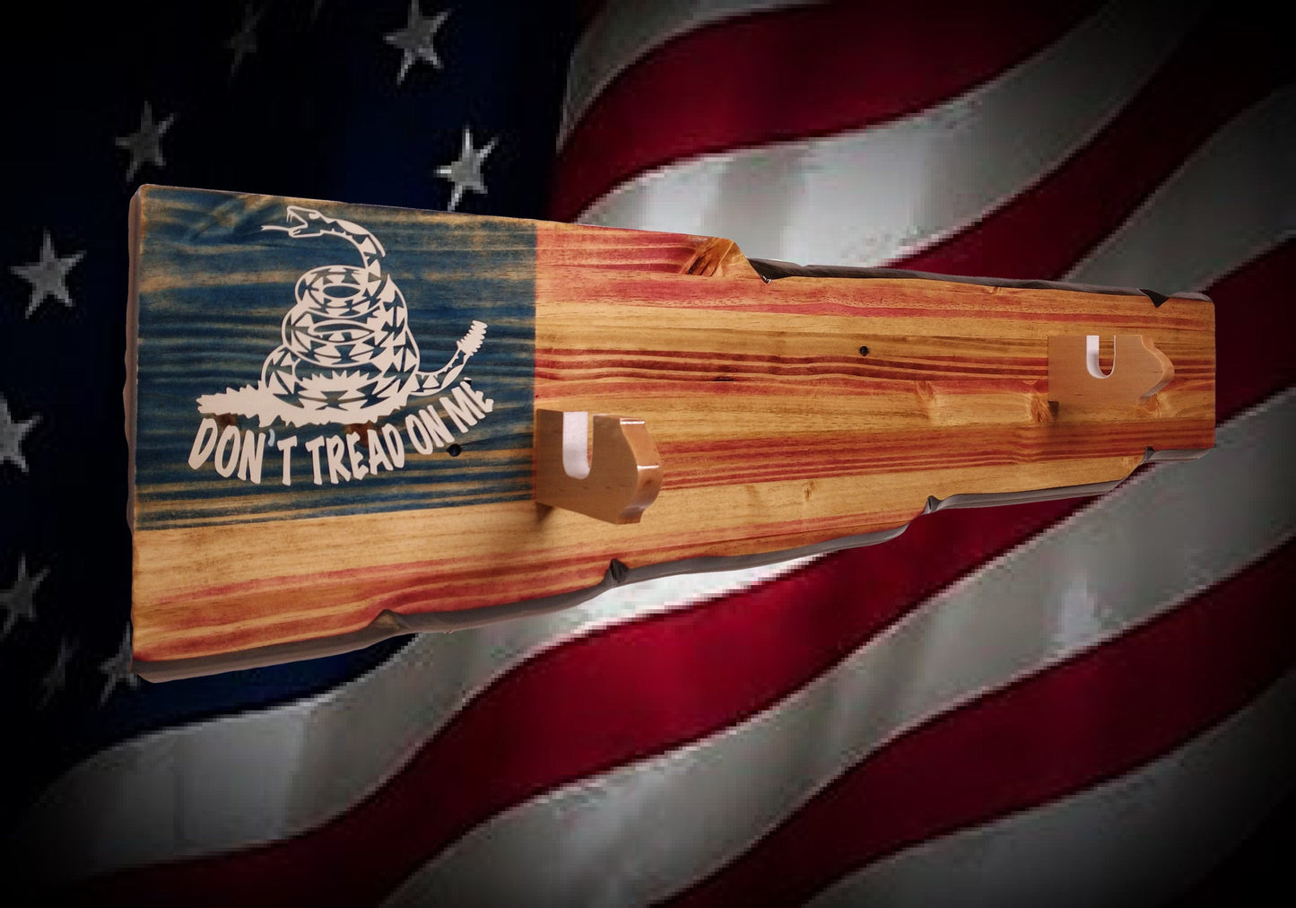 Walker Wood Gifts gun rack Rustic "Don't Tread On Me" Gun Rack Lever Action Rifle Wall Mount Americana Collectors Gift Décor