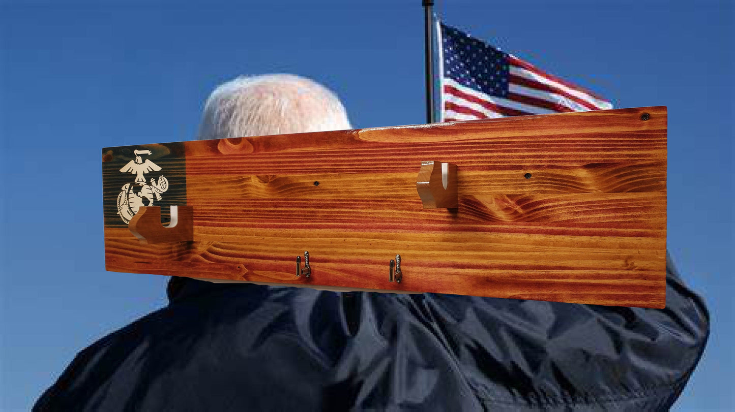 Walker Wood Gifts gun rack Rustic USMC Gun Sword Knife Rack Display Fits Most Lever Action Rifles Retirement Veterans Gift