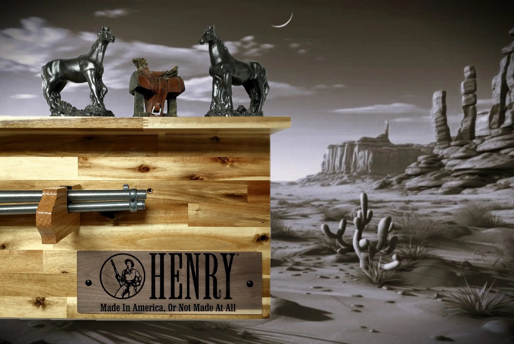 Walker Wood Gifts gun rack Tradition Lever Action Henry Horseshoe Acacia Wood Rifle Gun Shelf Display Western Farmhouse Gift