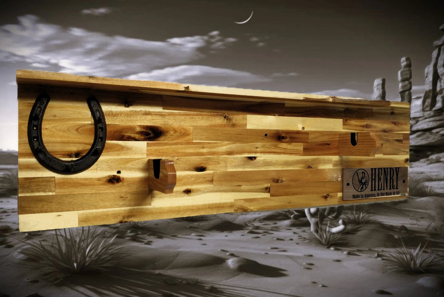 Walker Wood Gifts gun rack Tradition Lever Action Henry Horseshoe Acacia Wood Rifle Gun Shelf Display Western Farmhouse Gift