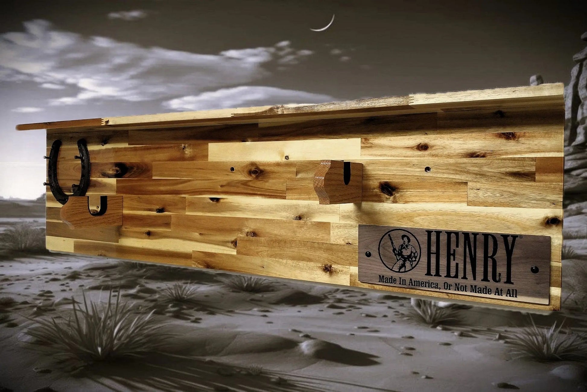 Walker Wood Gifts gun rack Tradition Lever Action Henry Horseshoe Acacia Wood Rifle Gun Shelf Display Western Farmhouse Gift