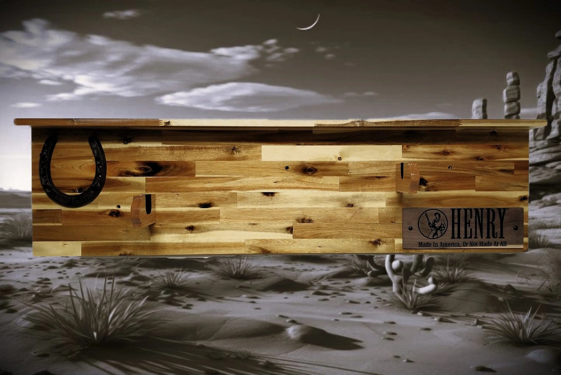 Walker Wood Gifts gun rack Tradition Lever Action Henry Horseshoe Acacia Wood Rifle Gun Shelf Display Western Farmhouse Gift