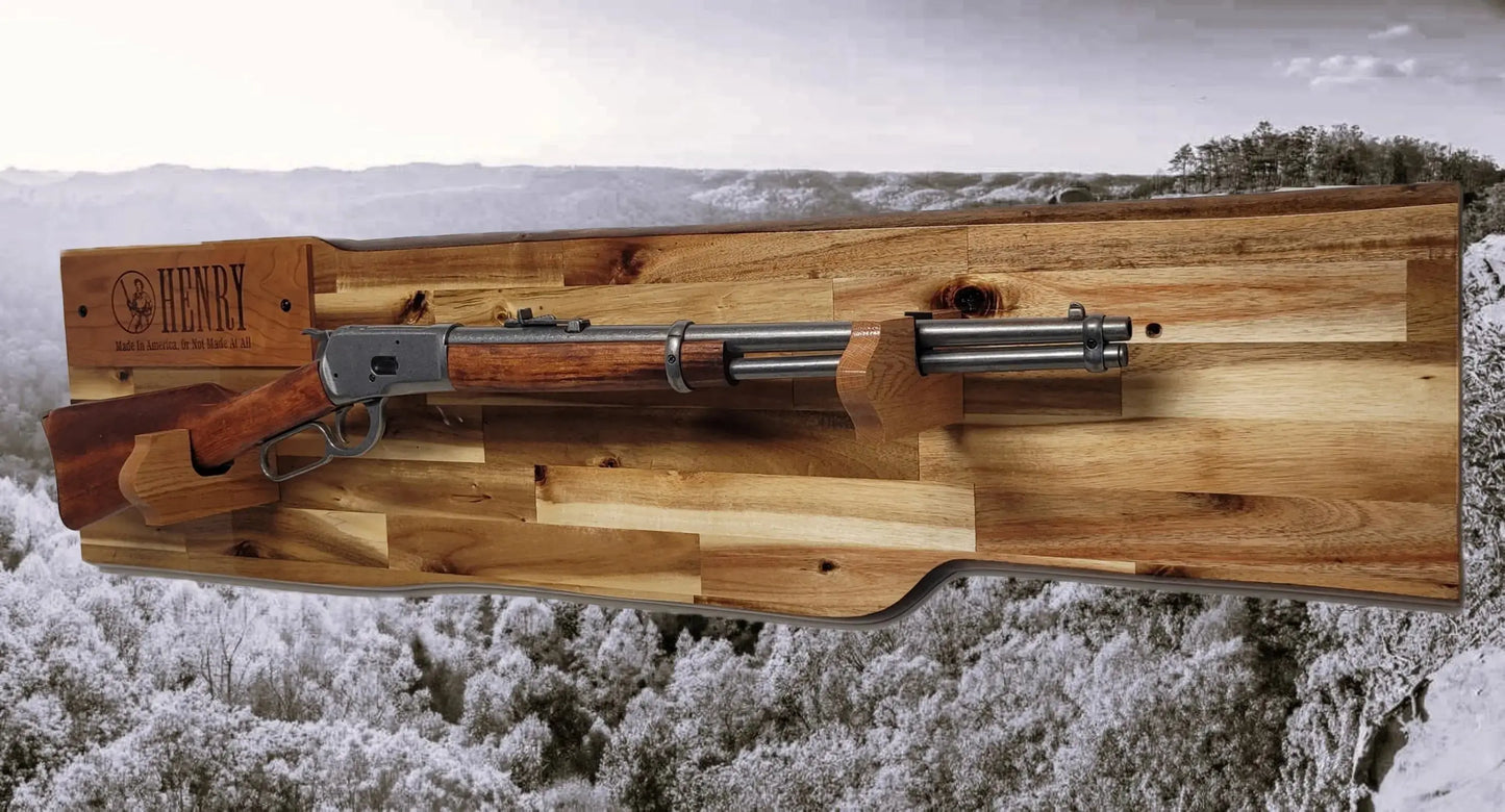 Walker Wood Gifts gun rack Traditional Lever Action Henry Rifle Display Cabin Acacia Décor Collectors Gift