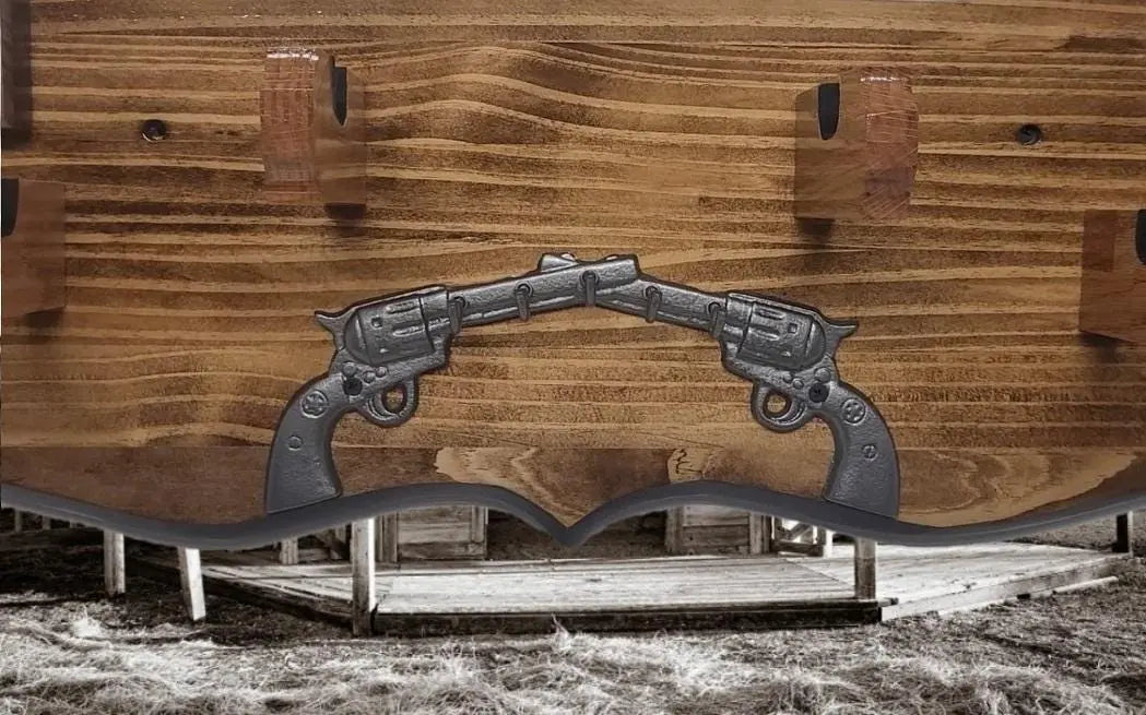 Walker Wood Gifts Rustic Faux Live Edge Double Colt PeaceMaker Pistol Wall Display Key Colt Gift