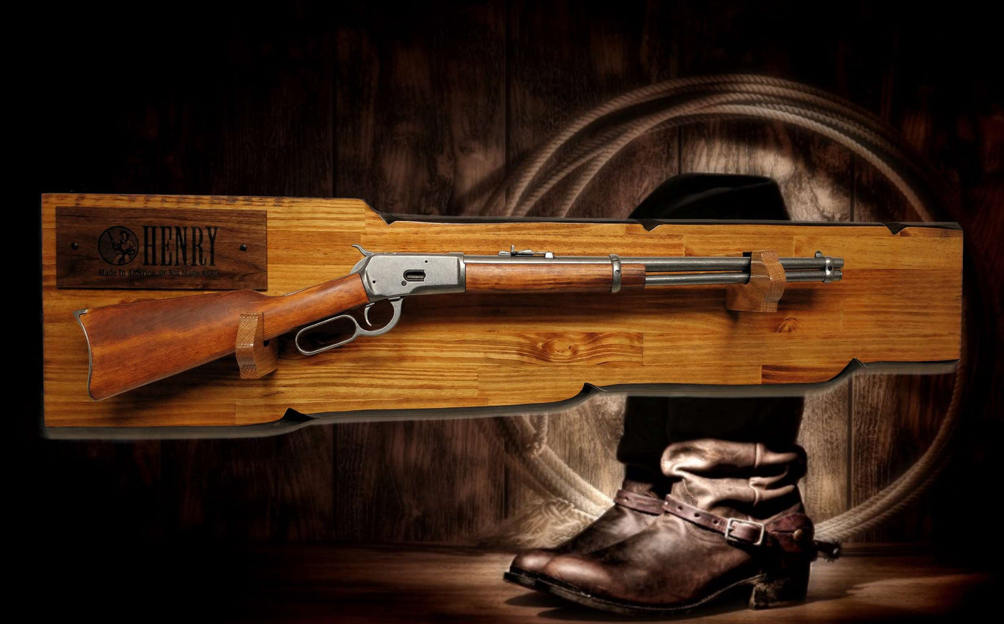 Walker Wood Gifts Rustic Lever Action Henry Gun Display Rifle Faux Live Edge Knotty Pine Cabin Décor Collectors Gift