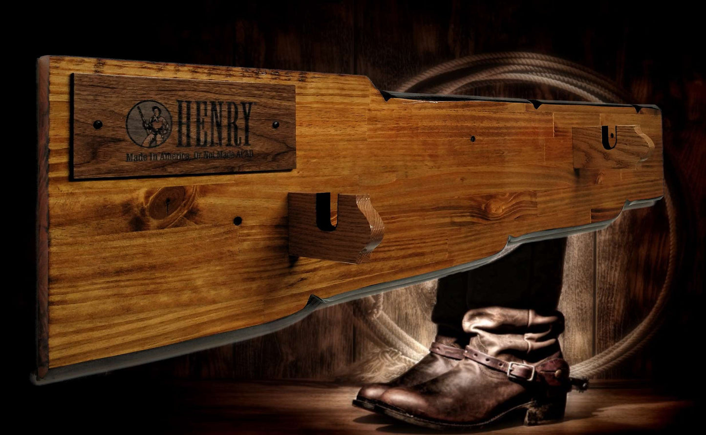 Walker Wood Gifts Rustic Lever Action Henry Gun Display Rifle Faux Live Edge Knotty Pine Cabin Décor Collectors Gift