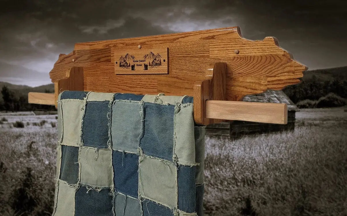 Walker Wood Gifts rustic quilt rack Rustic Cabin Oak Bear Head Wall-Mounted Quilt Rack Perfect Farmhouse Home Decor Gift