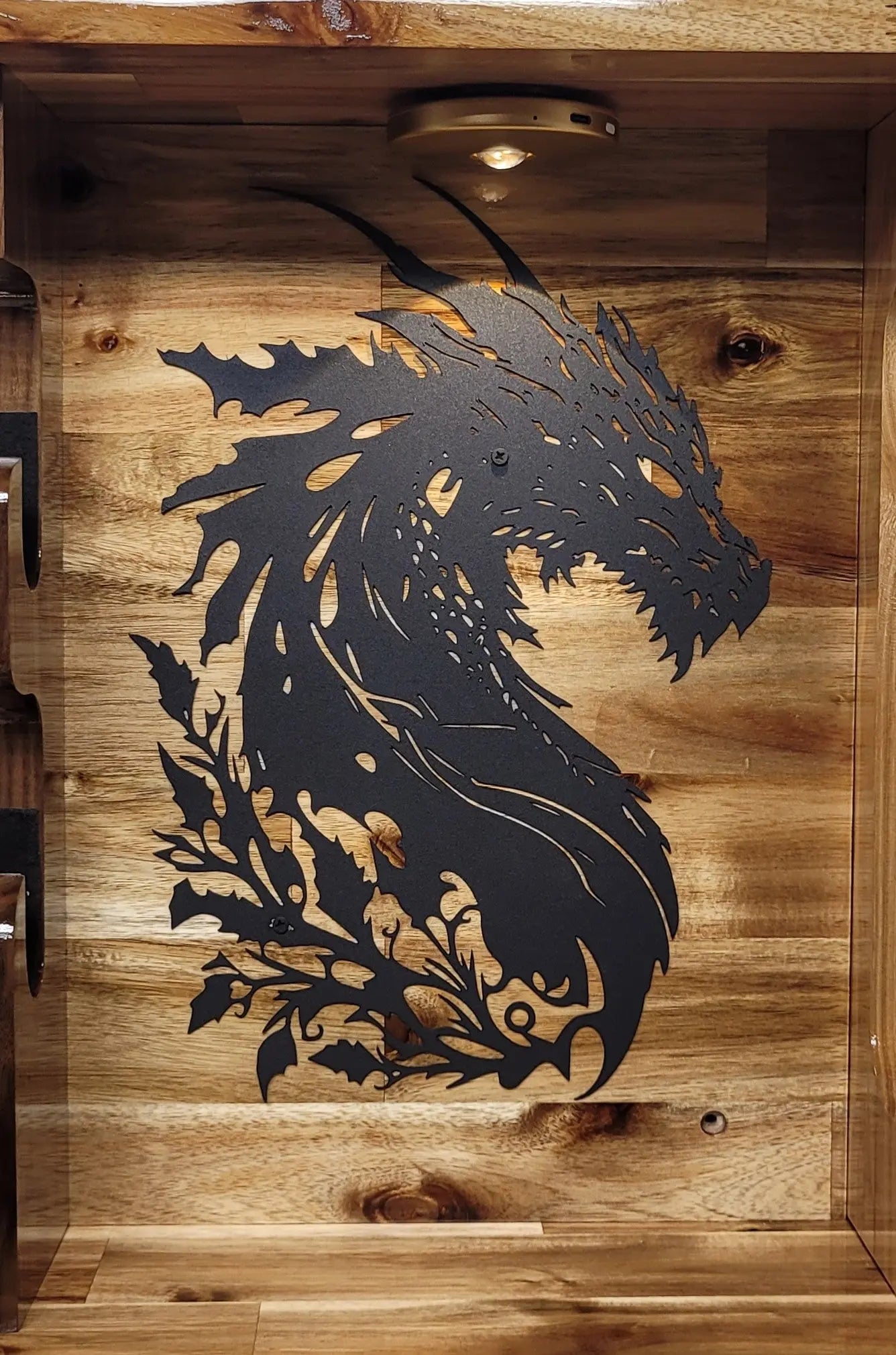 Walker Wood Gifts sword display 2 Tier Acacia Katana Sword Double Shelf Display Wall Rack Dragon Accents Japanese Dojo Gift