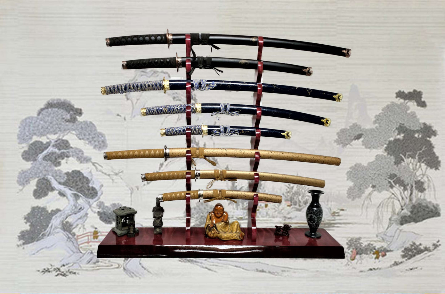 Walker Wood Gifts sword stands Large Professional 8-Tier Katana Sword Stand Quartersawn Purpleheart Collectors Gift