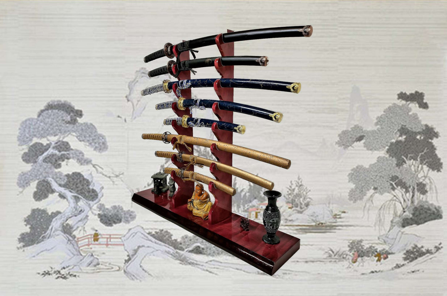 Walker Wood Gifts sword stands Large Professional 8-Tier Katana Sword Stand Quartersawn Purpleheart Collectors Gift