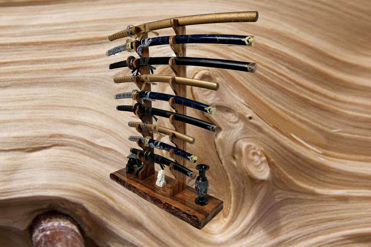 Walker Wood Gifts sword stands Large Professional 9-Tier Katana Sword Stand Exotic Rosewood Collectors Gift