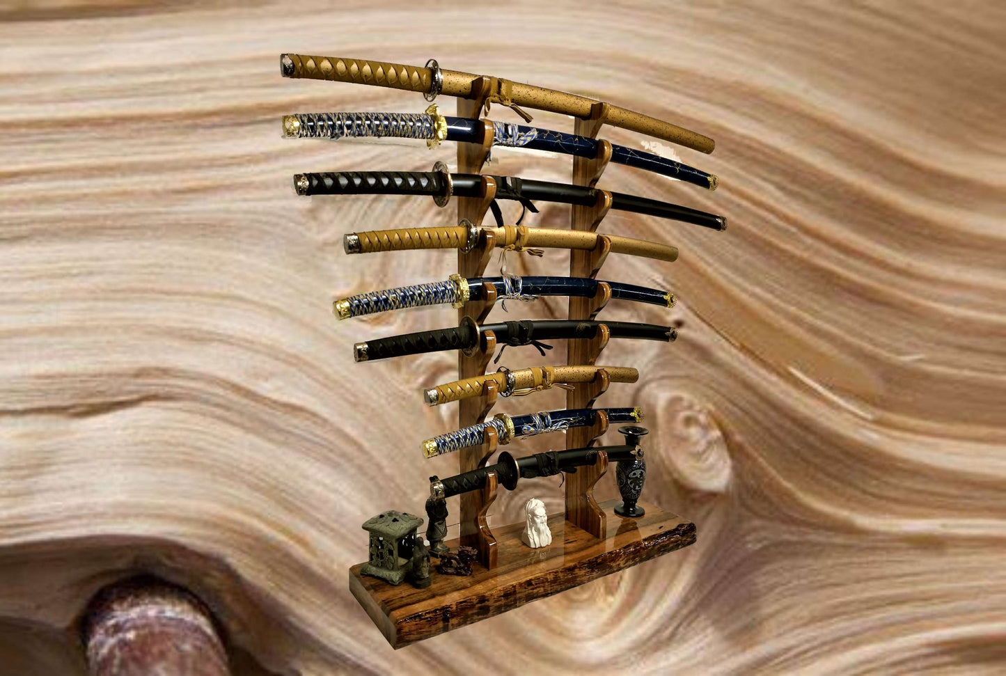 Walker Wood Gifts sword stands Large Professional 9-Tier Katana Sword Stand Exotic Rosewood Collectors Gift