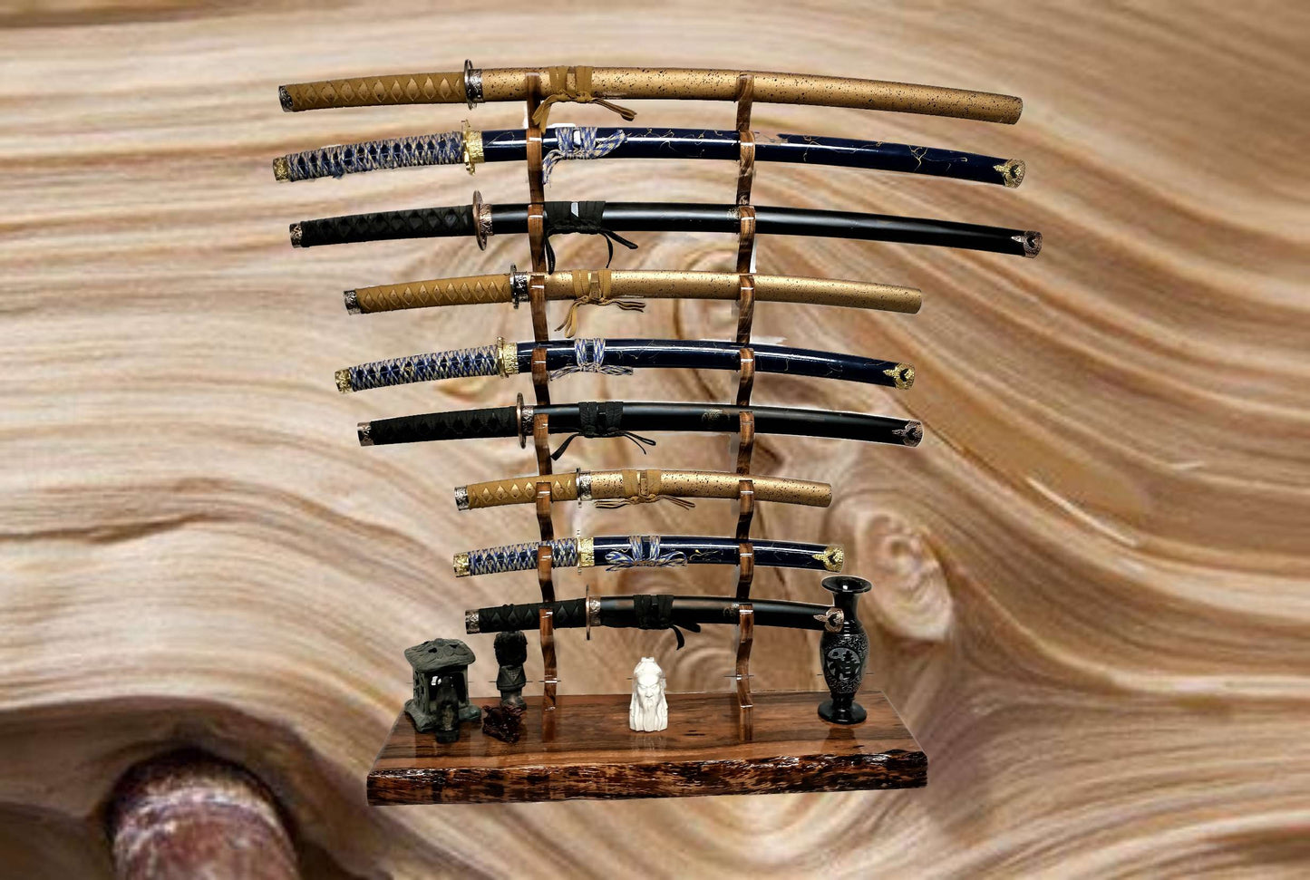 Walker Wood Gifts sword stands Large Professional 9-Tier Katana Sword Stand Exotic Rosewood Collectors Gift