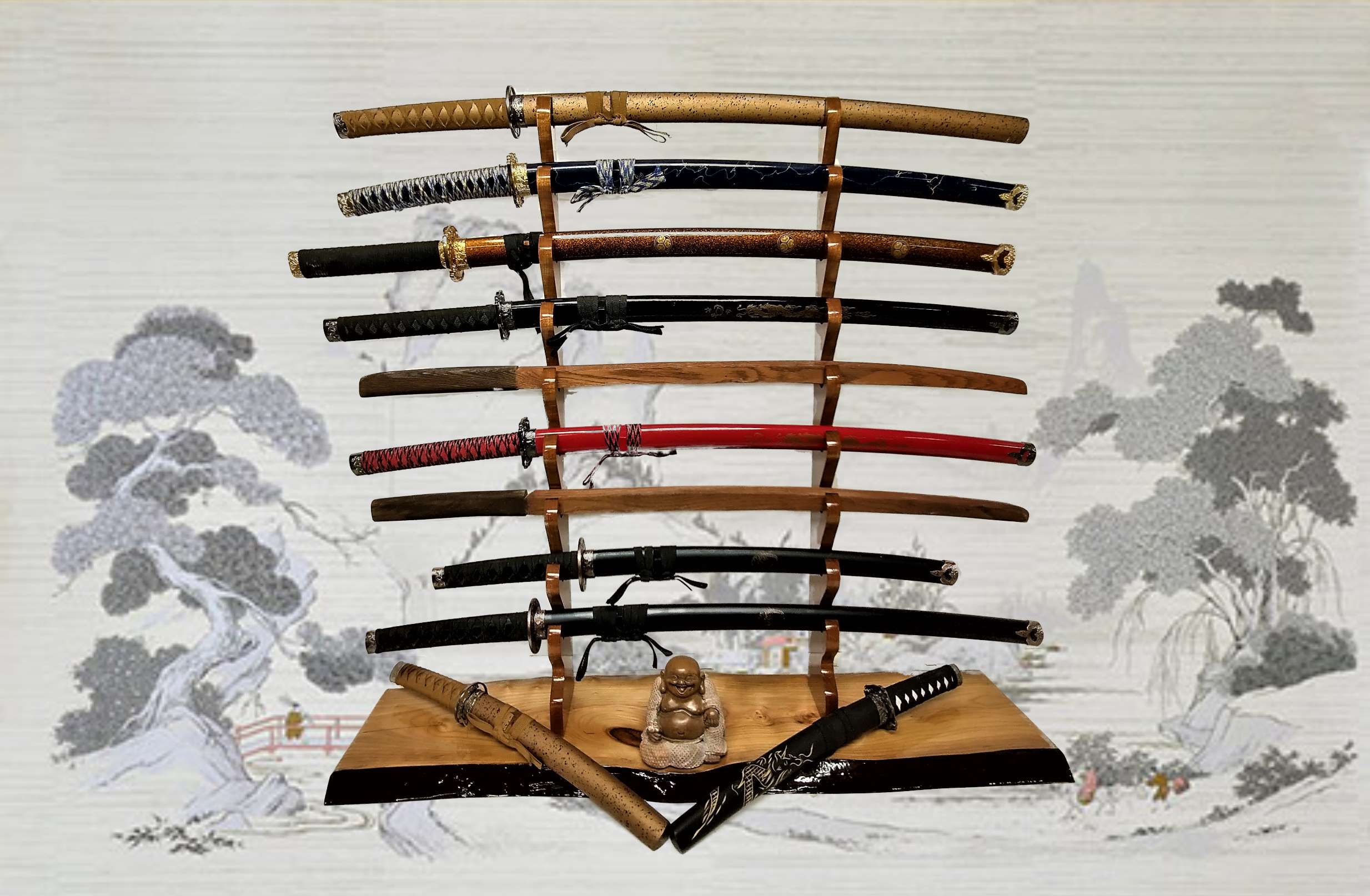 One Tier Samurai Katana Wakizashi Sword Display Stand Solid