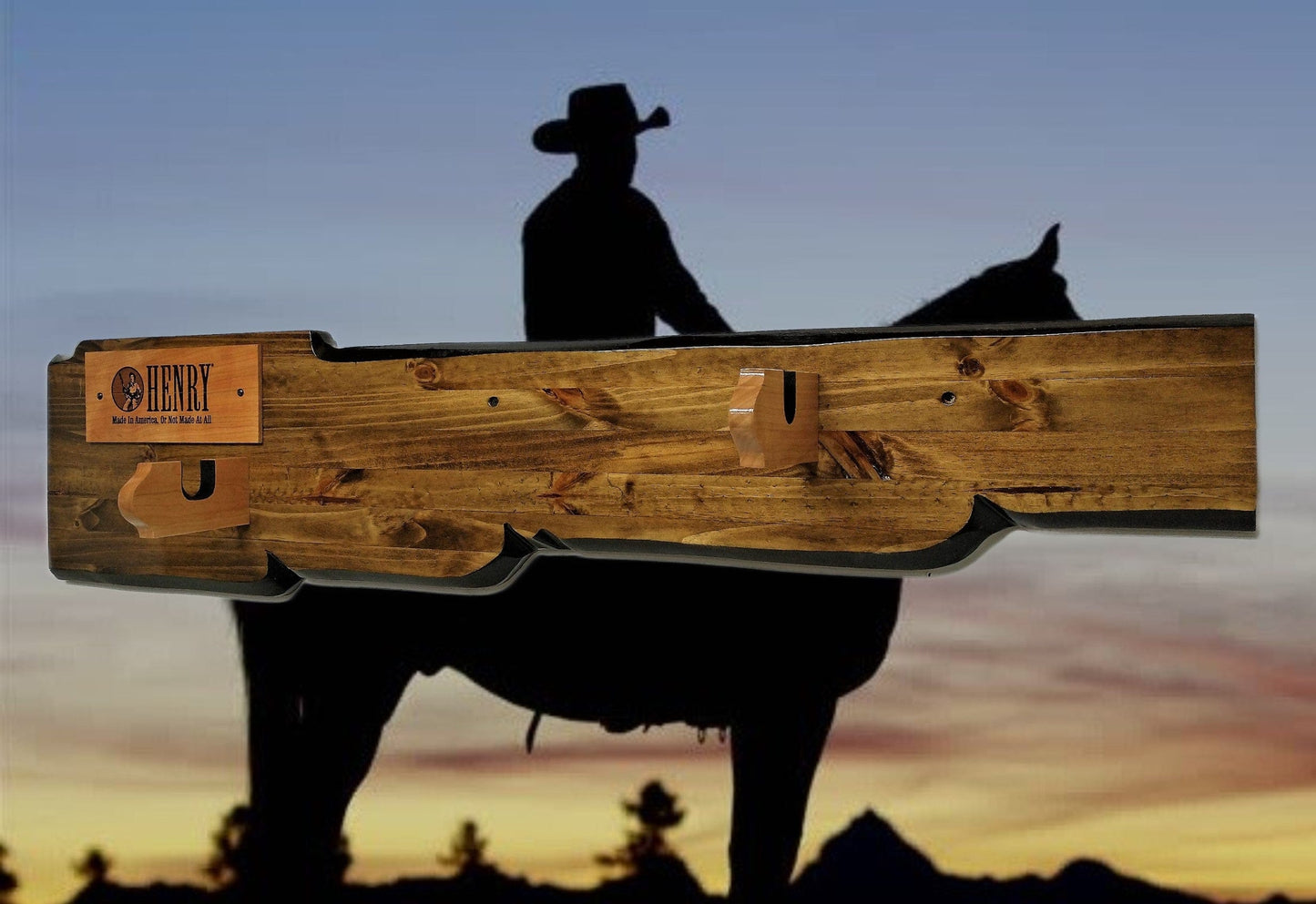 walkerwoodgifts Copy of Rustic Knotty Pine Lever Action Henry Faux Live Edge Display with Knife Holder Cabin Décor Collectors Gift
