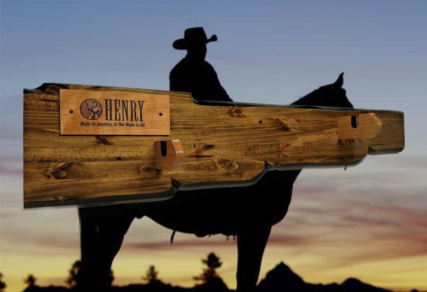 walkerwoodgifts Copy of Rustic Knotty Pine Lever Action Henry Faux Live Edge Display with Knife Holder Cabin Décor Collectors Gift