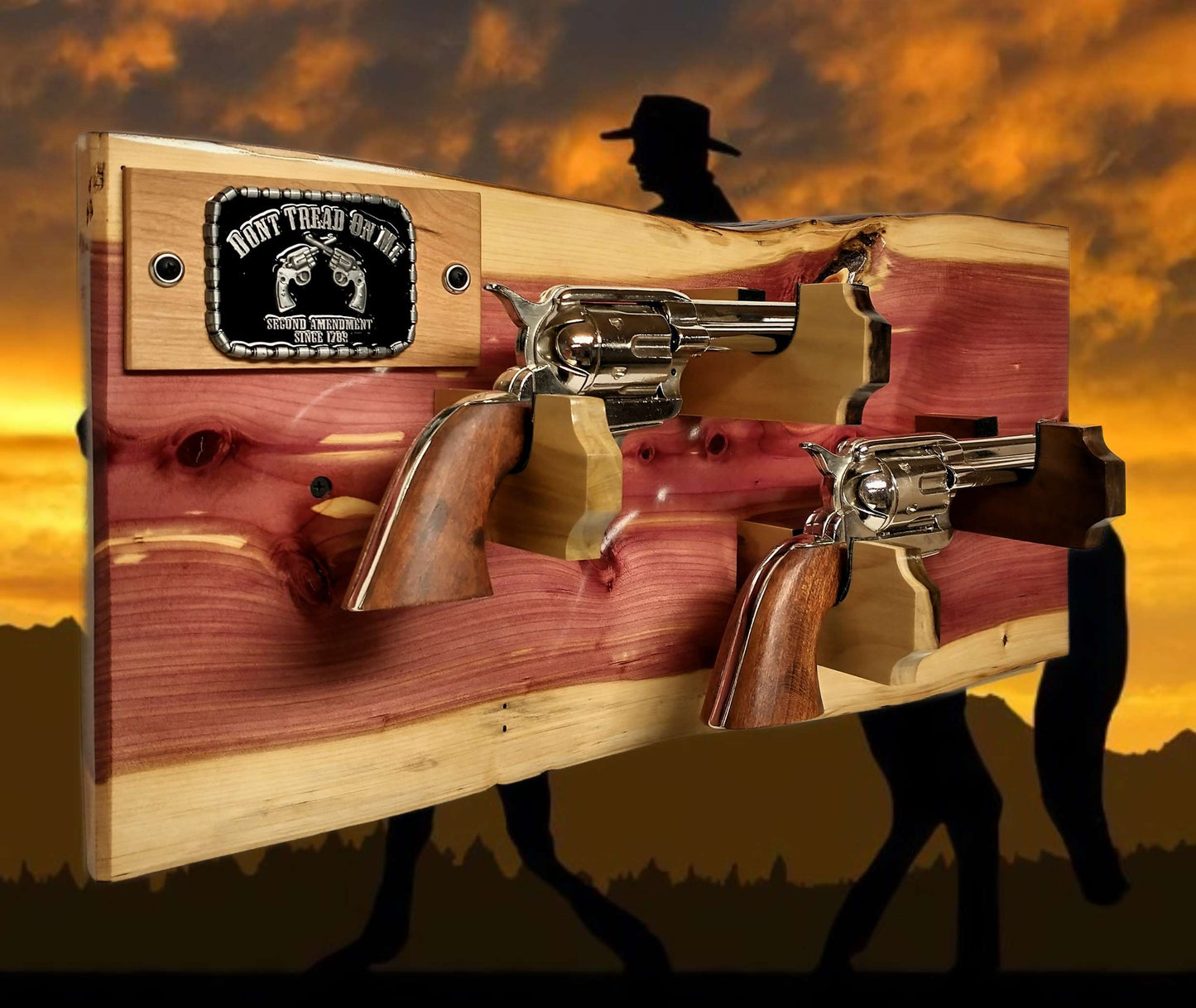 walkerwoodgifts gun rack Rustic Live Edge Red Cedar Dual Colt Pistol Display Wonderful Gift Cabin Western Décor Collectors Gift