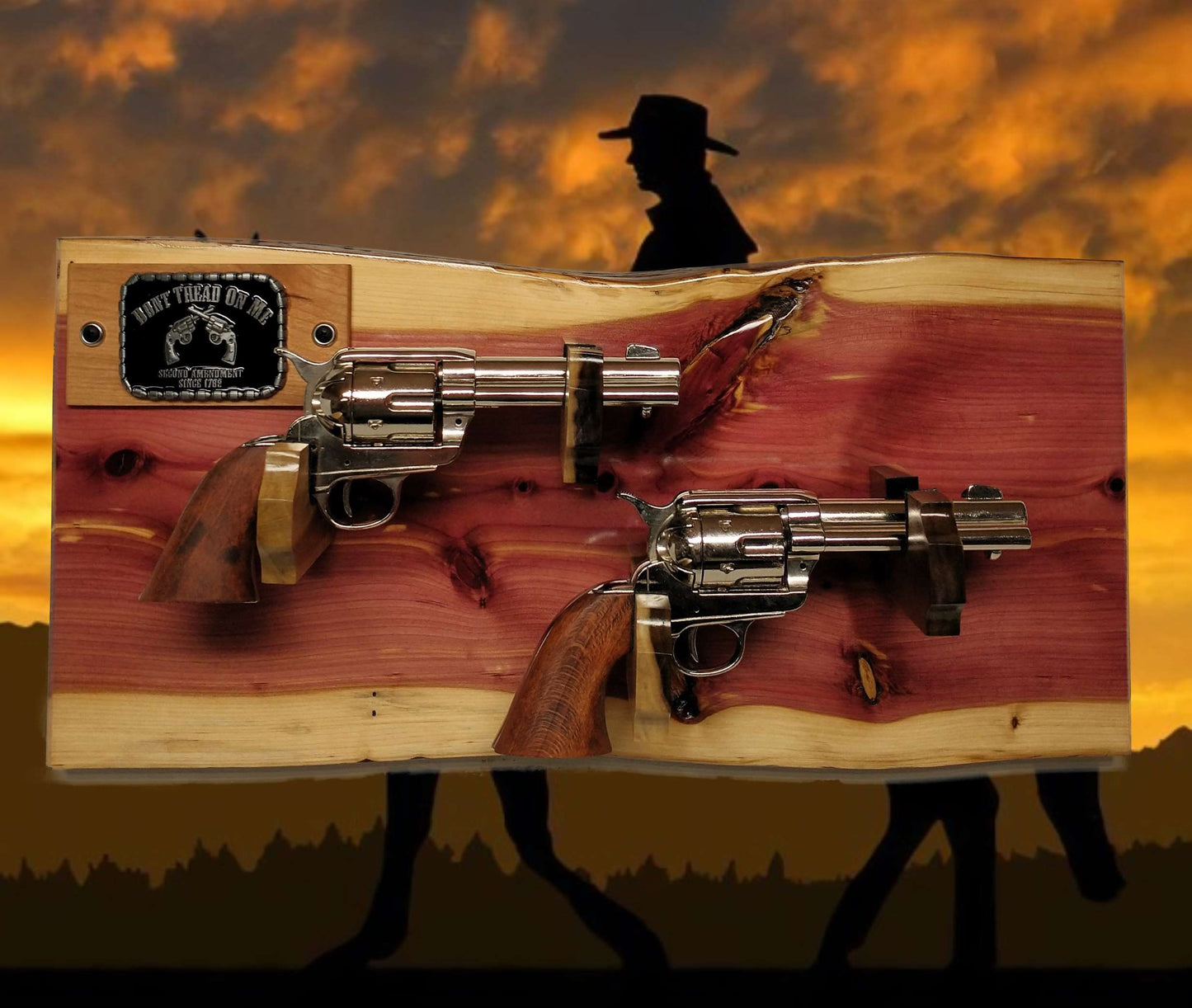 walkerwoodgifts gun rack Rustic Live Edge Red Cedar Dual Colt Pistol Display Wonderful Gift Cabin Western Décor Collectors Gift