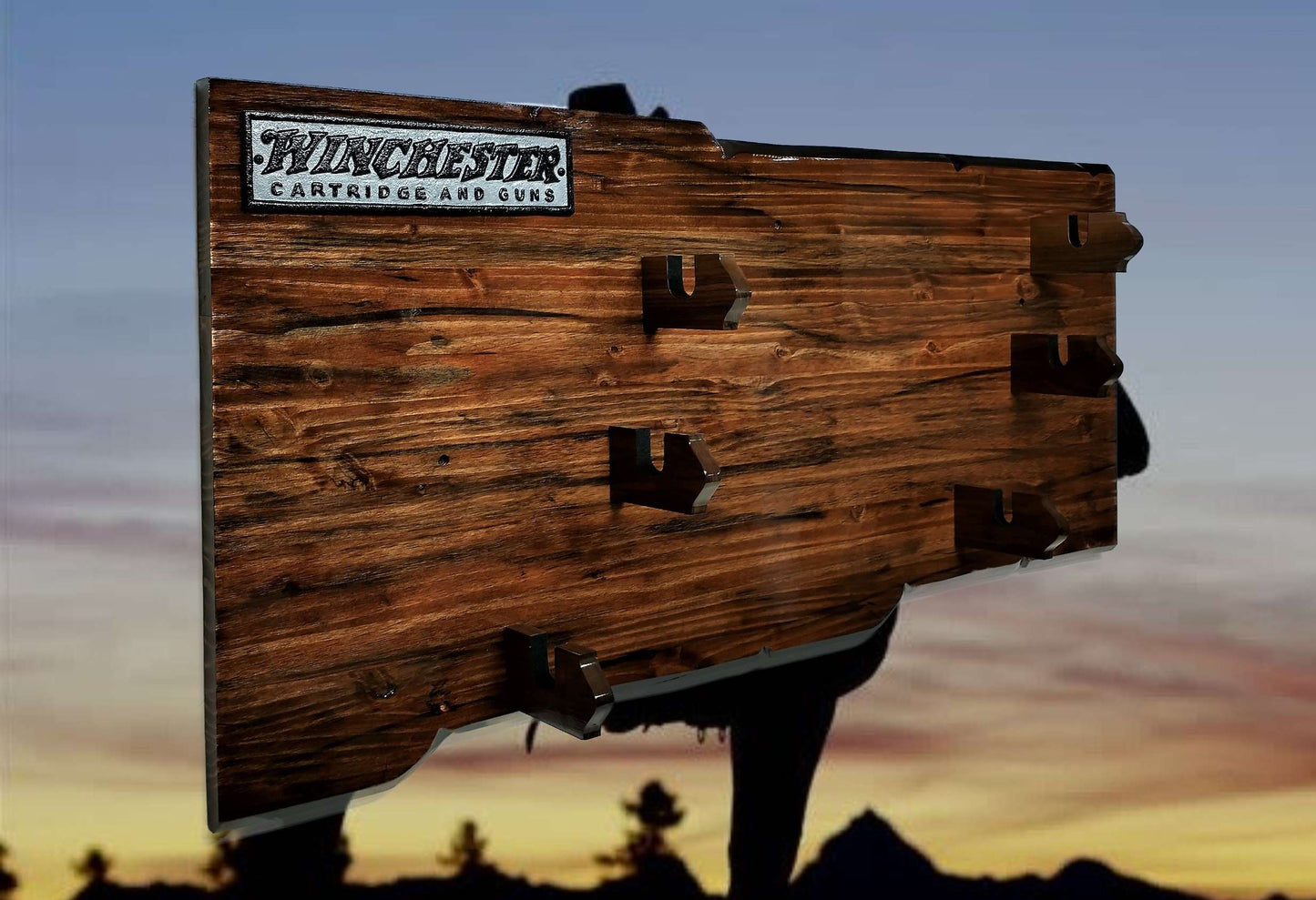 walkerwoodgifts Home & Garden Rustic 3 Place Lever Action Gun Display Winchester Plaque Bullet Style Gun Holders