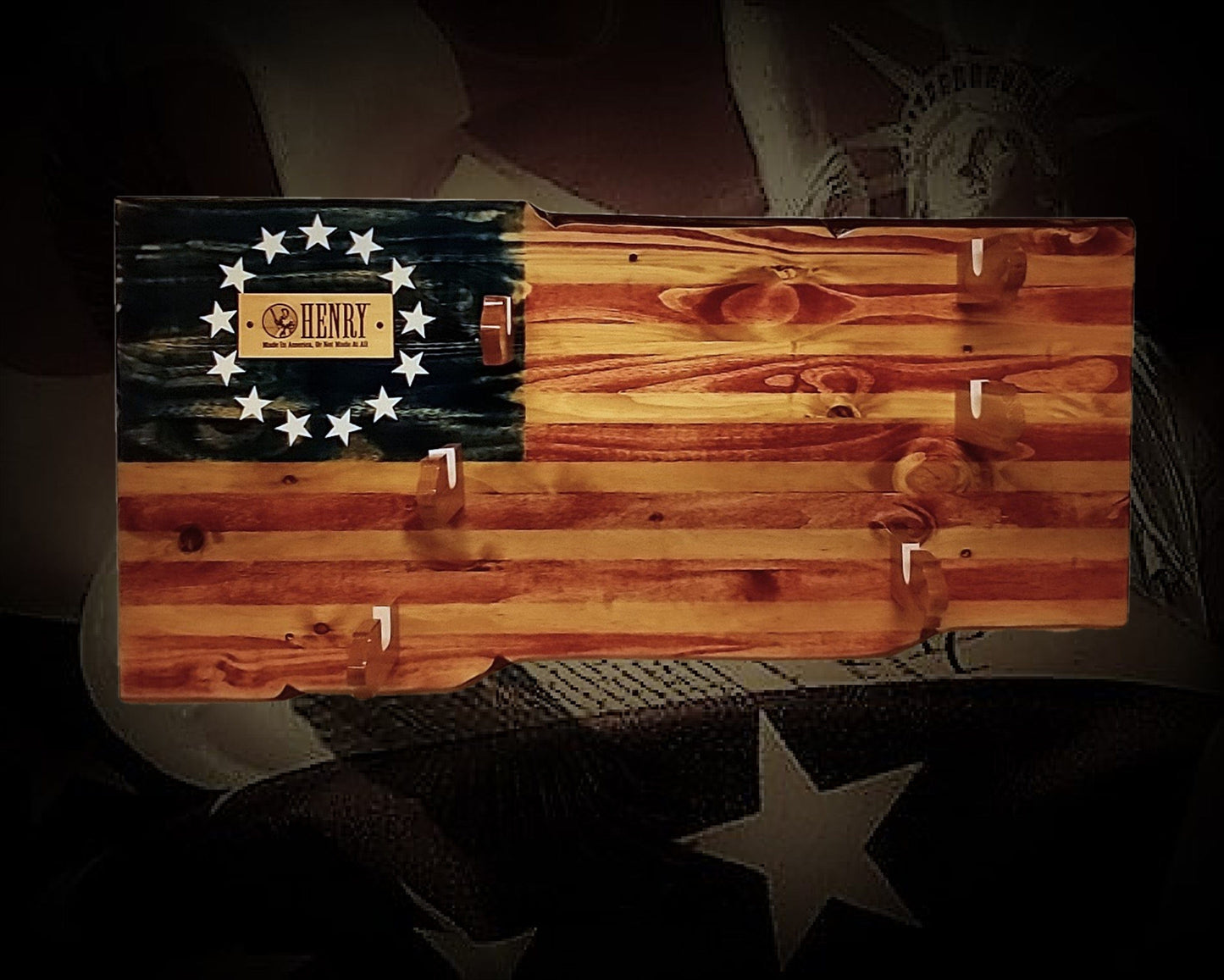 walkerwoodgifts Home & Garden Rustic Henry 13 Stars and Stripes Display 3 Place Lever Action Rifles Wood Henry Plaque Great Gift!