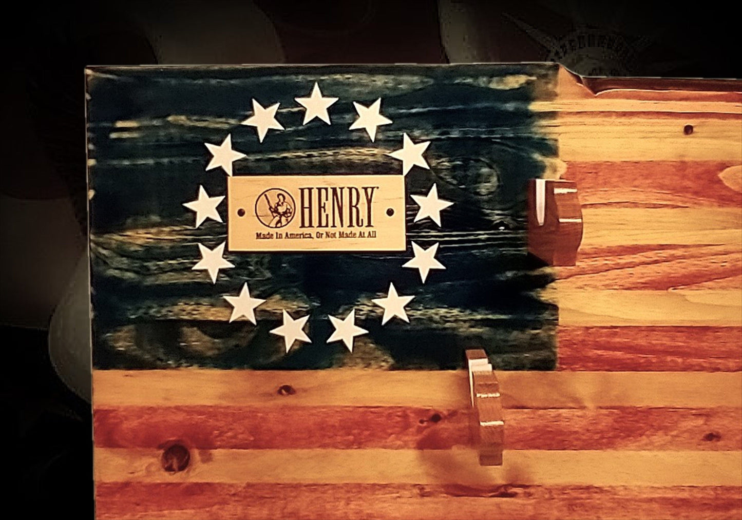 walkerwoodgifts Home & Garden Rustic Henry 13 Stars and Stripes Display 3 Place Lever Action Rifles Wood Henry Plaque Great Gift!