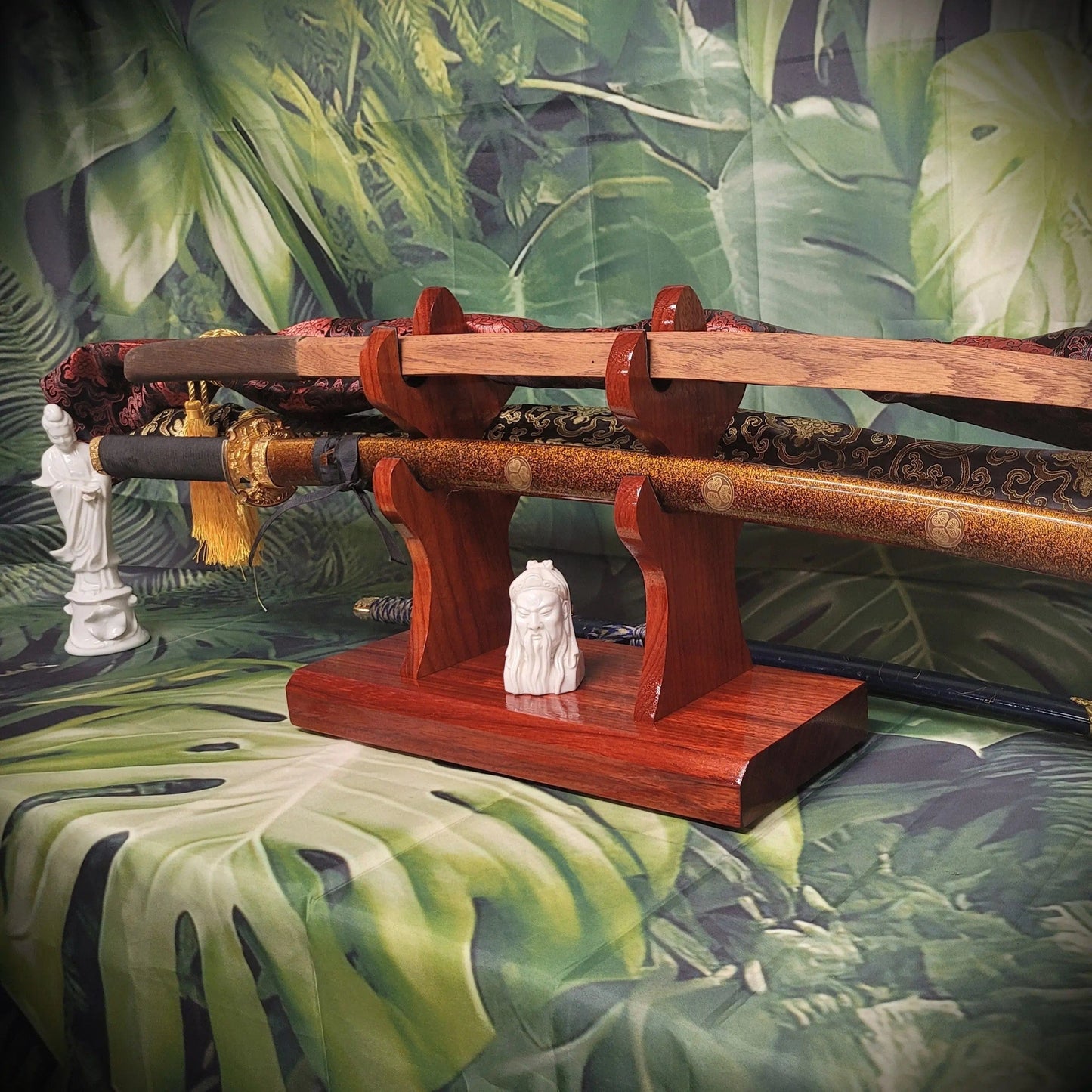 walkerwoodgifts sword display 4-Tier Stunning Elevated Padauk Samurai Sword Stand: A Perfect Collector's Gift