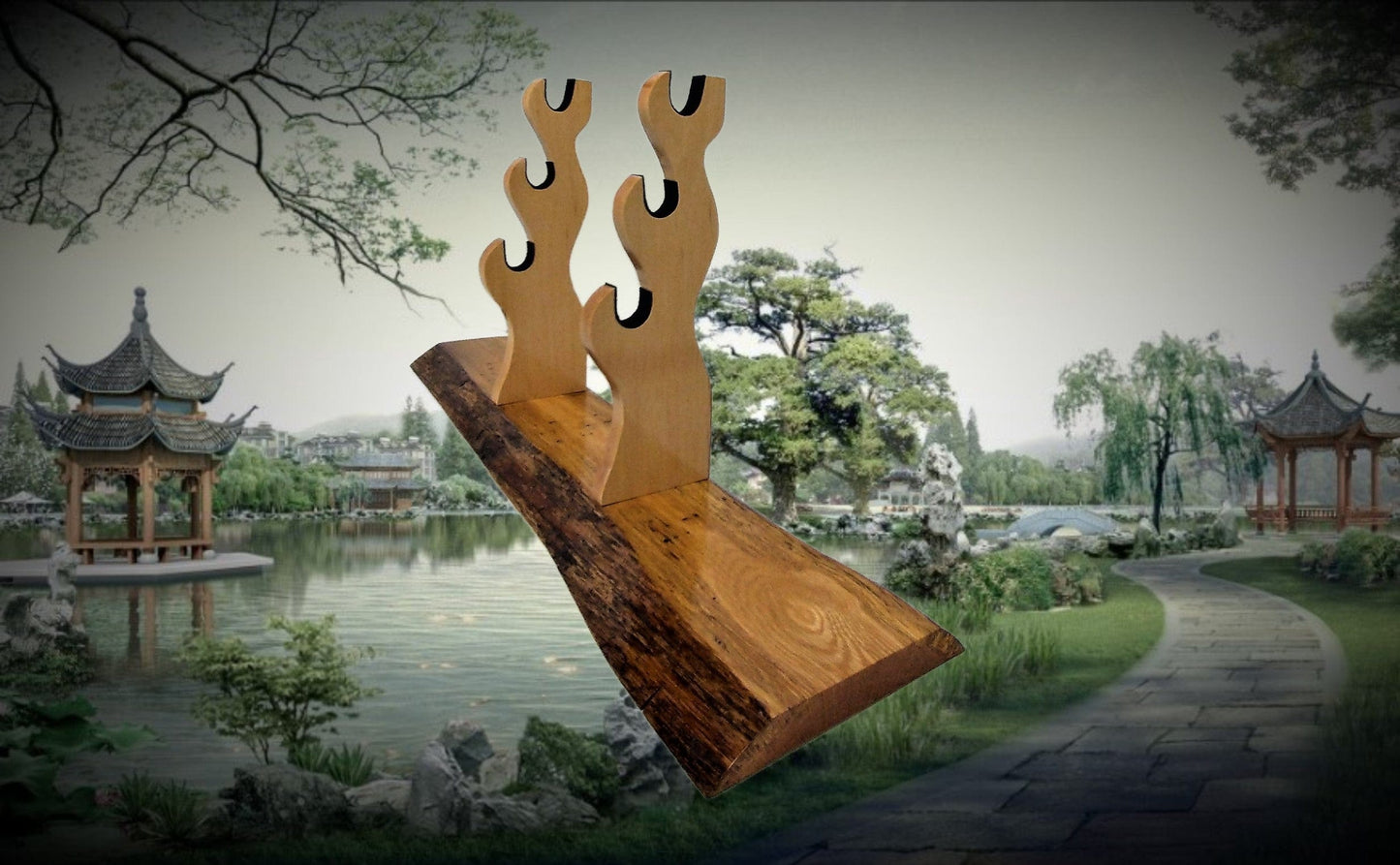 walkerwoodgifts sword stands Live Edge Rustic Swamp Oak 3 Tier Katana Wakizashi Tanto Sword Display Stand Japanese Samurai Collectors Gift