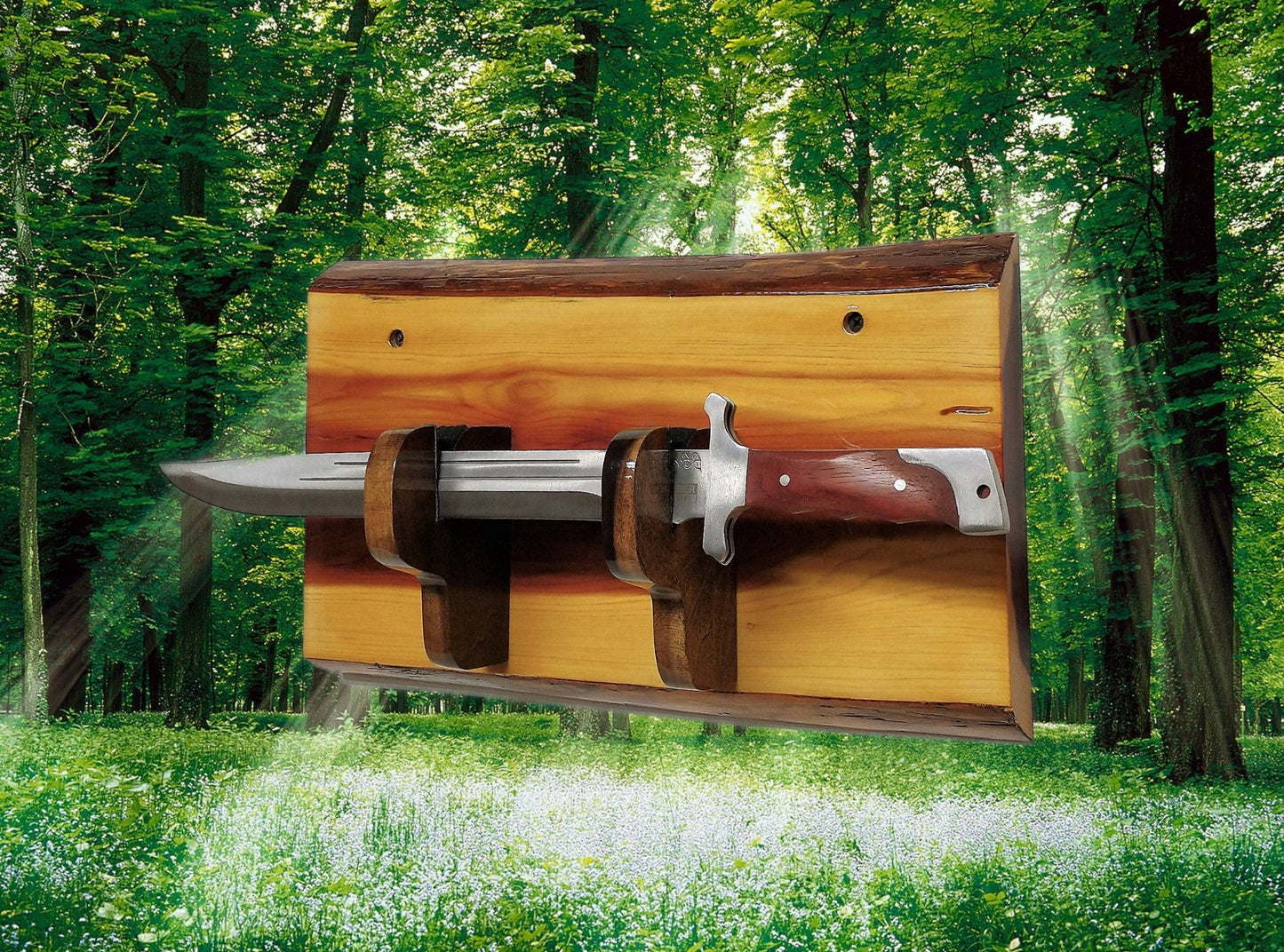 walkerwoodgifts BOWIE KNIFE RACK, Tanto, Bayonet, Dagger Stand, Small Rustic Cedar and Poplar Display Wall Rack