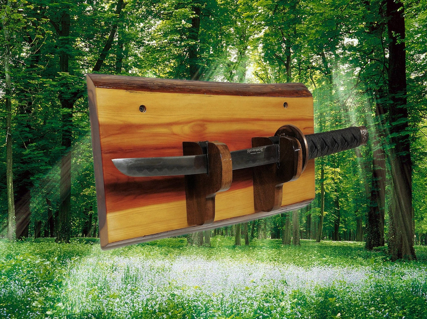 walkerwoodgifts BOWIE KNIFE RACK, Tanto, Bayonet, Dagger Stand, Small Rustic Cedar and Poplar Display Wall Rack