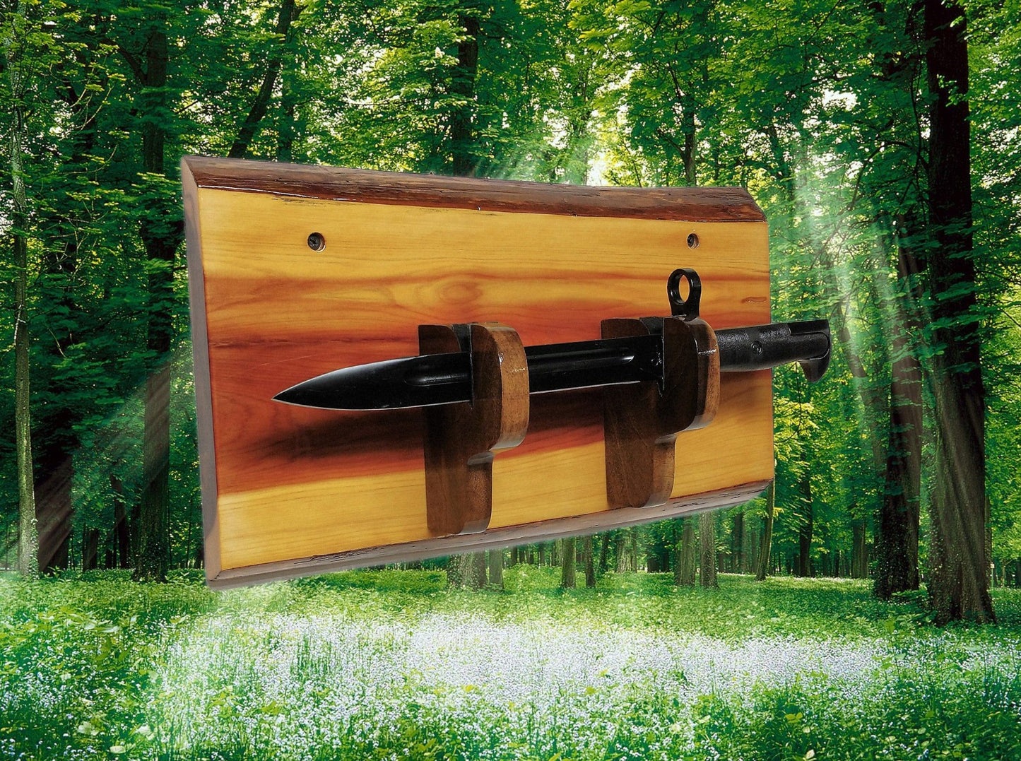 walkerwoodgifts BOWIE KNIFE RACK, Tanto, Bayonet, Dagger Stand, Small Rustic Cedar and Poplar Display Wall Rack