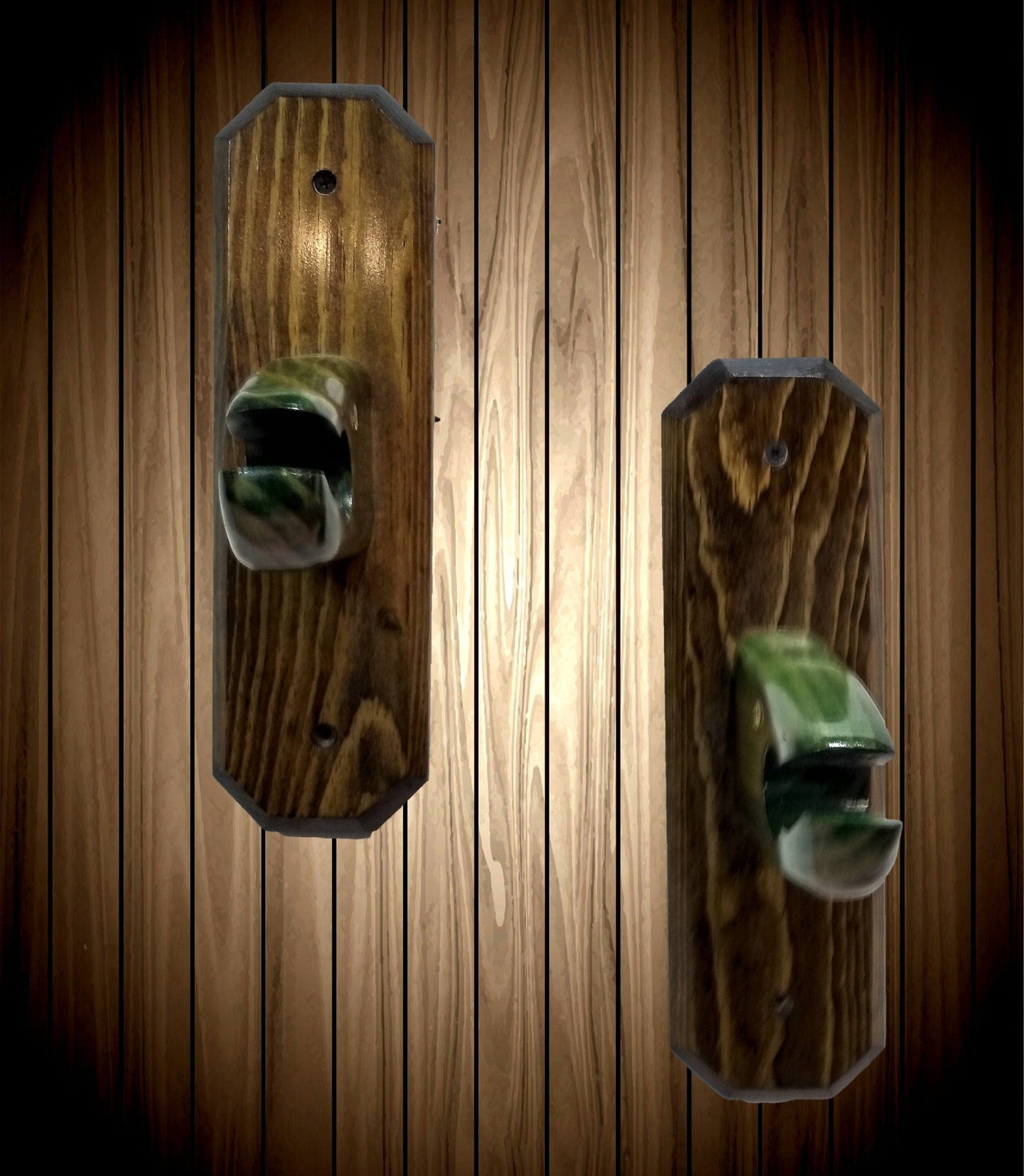 walkerwoodgifts FISH HOOK, WOODEN Hooks, Rustic Wall Mounted Green Hand Painted Wooden Fish Head Holders Pair, House Warming Gift