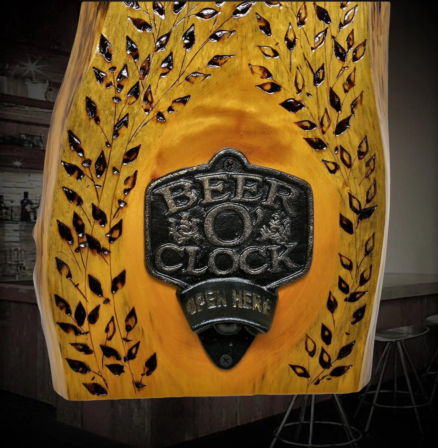 walkerwoodgifts man cave decor WALL MOUNT OPENER, Beer Bottle Opener, Handmade Beer O Clock Wooden Man Cave Opener Gift For Beer Lovers, Bar Decor Opener