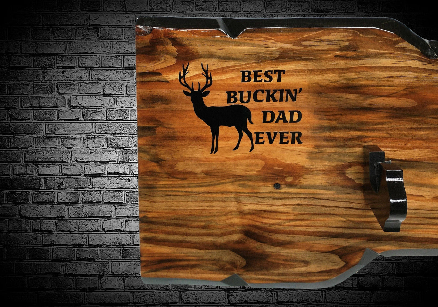 walkerwoodgifts RIFLE DISPLAY, GUN Barrel Rack, Best Bucken' Dad Ever Engraved Live Edge Durable Wall Mount Wood Gun Rack