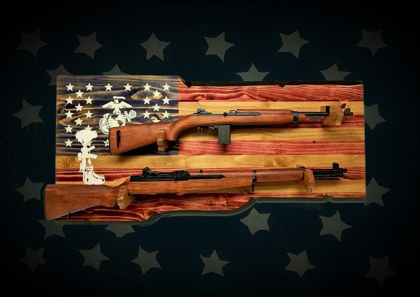 walkerwoodgifts USMC FALLEN SOLDIER 2 Place Gun Rack Lever Action Double Barrell Display Winchester Henry Rifle Gift