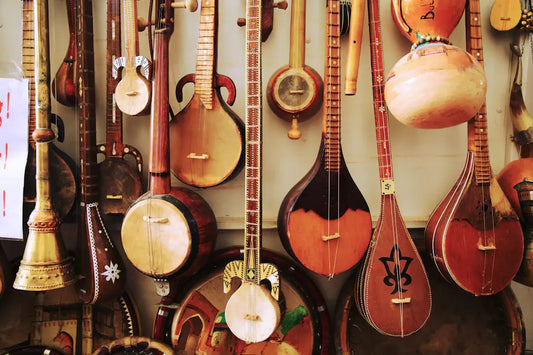 Rustic Wooden Displays for Showcasing Musical Instruments
