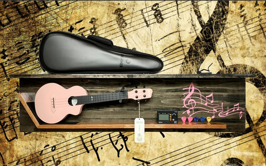 Dazzling PINK Musical Wall Display Complete with 2 fabulous shelves for your Donner 23" Concert Ukulele and Lots of snazzy Accessories! GIFT